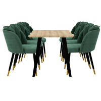 Milano Rocco Duke LUX Dining Set | a Oak Dining Table & 6 Velvet Dining Chairs with Silver End Caps