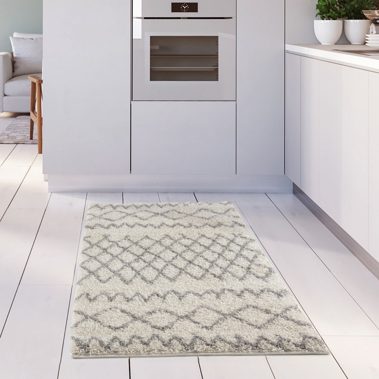 Moroccan Ivory Grey Shaggy Rug | 900 - PN Home