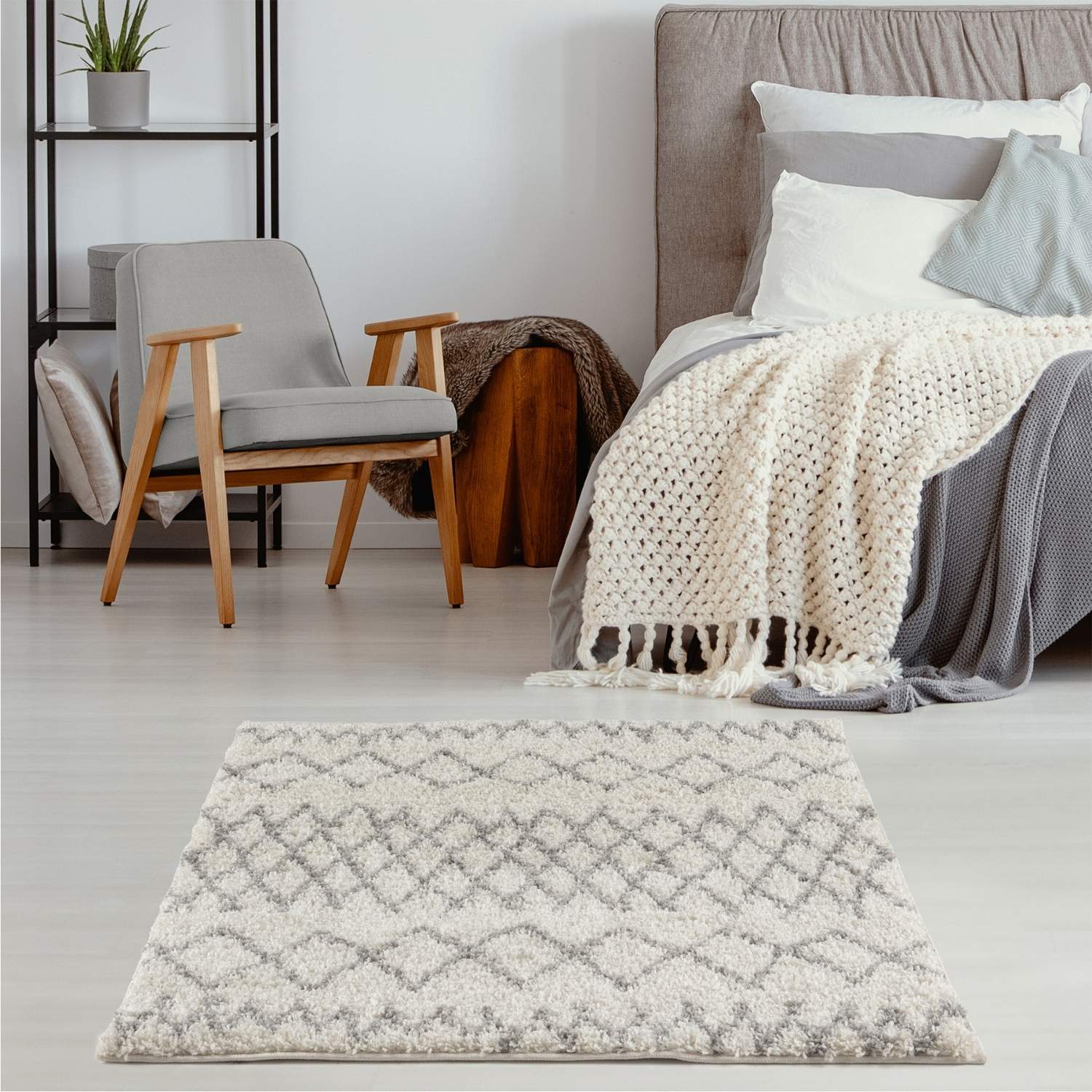 Moroccan Ivory Grey Shaggy Rug | 900 - PN Home