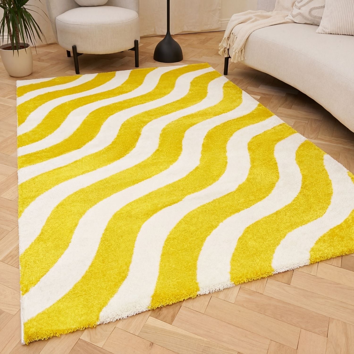 Joli Wave Yellow & White Rug - PN Home