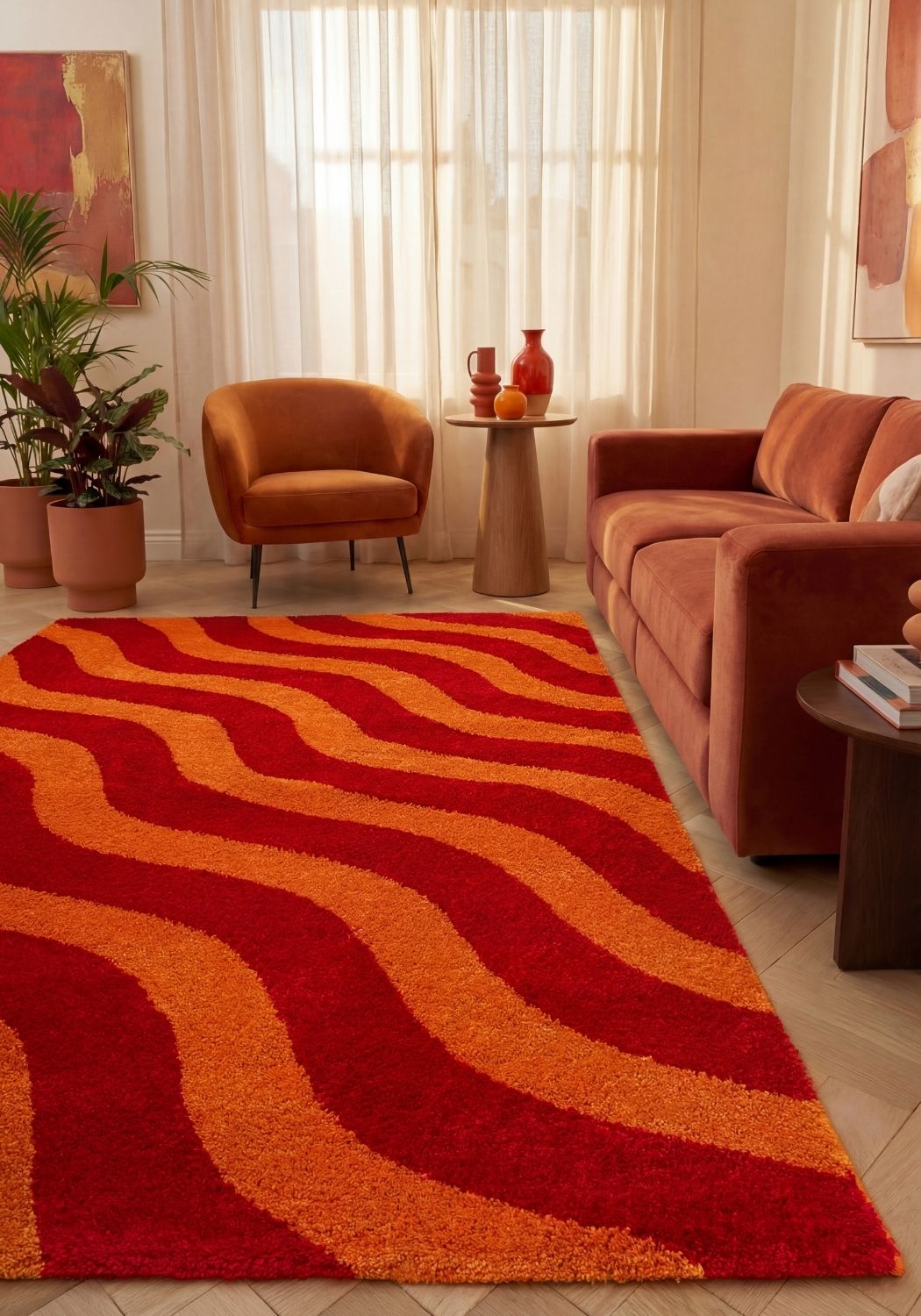 Joli Wave Red & Orange Rug - PN Home