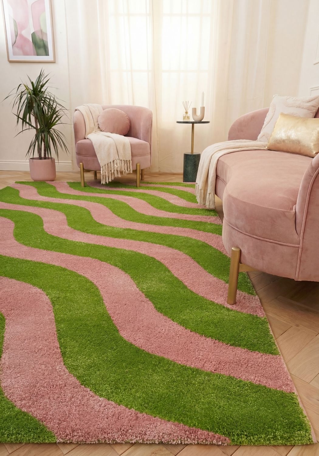 Joli Wave Green & Pink Rug - PN Home