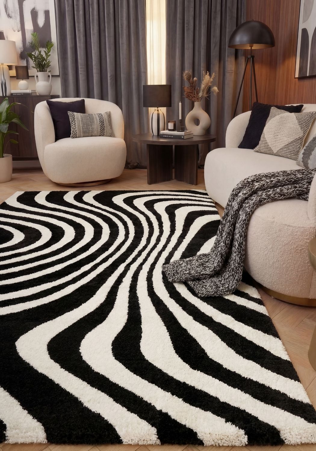 Joli Striped Black & White Rug - PN Home