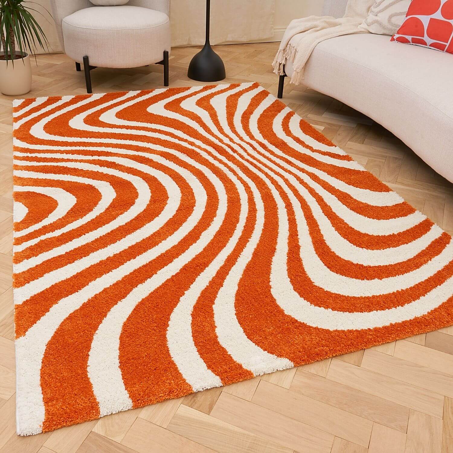 Joli Striped Orange & White Rug - PN Home