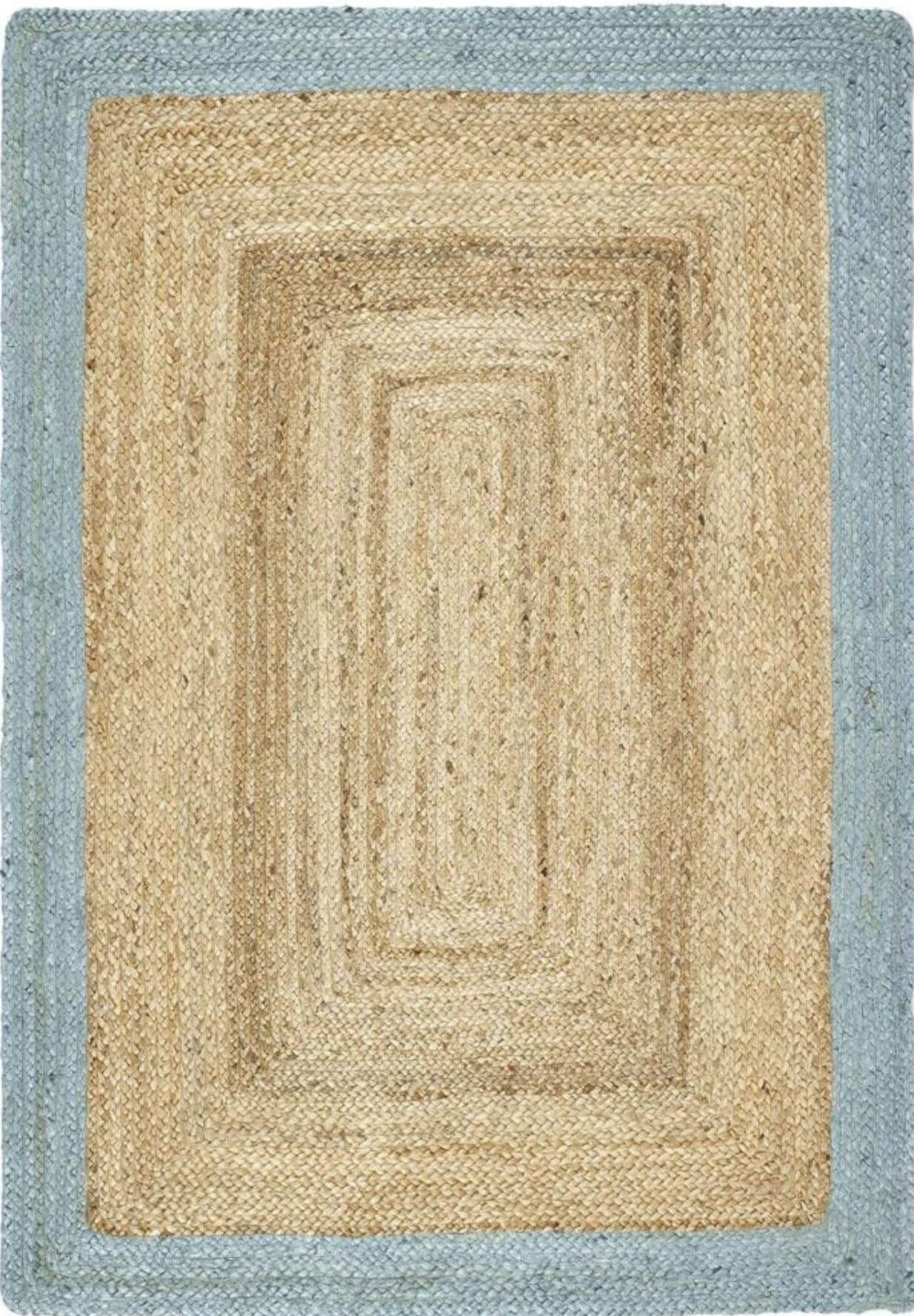 Bordered Duck Egg Blue Jute Rug - PN Home