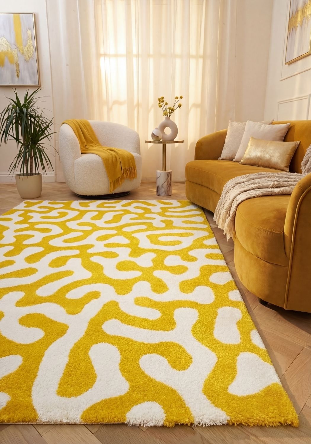 Joli Doodle Yellow & White Rug - PN Home