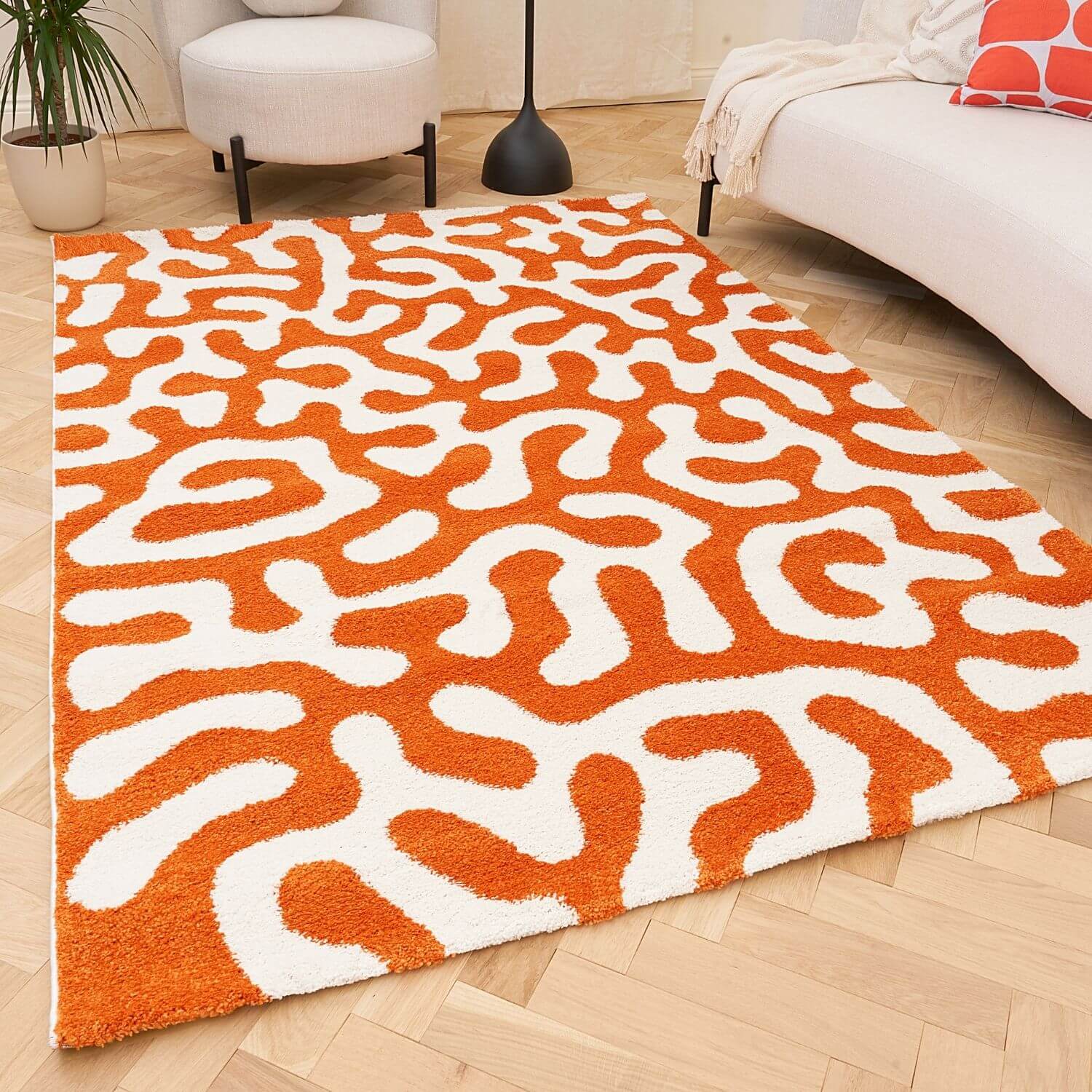 Joli Doodle Orange & White Rug - PN Home
