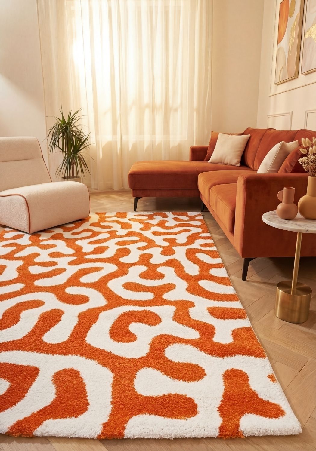 Joli Doodle Orange & White Rug - PN Home