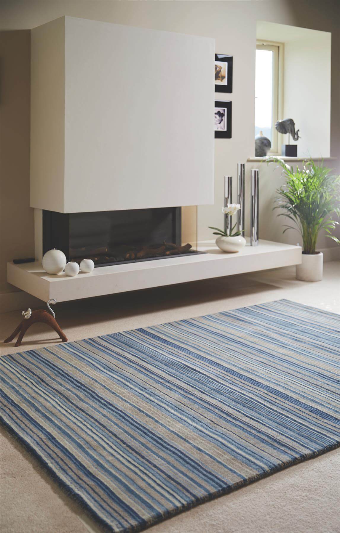 Fine Stripes Blue Wool Rug - PN Home