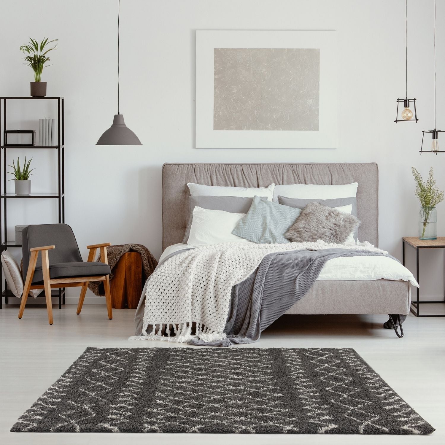 Moroccan Dark Grey Shaggy Rug | 940 - PN Home