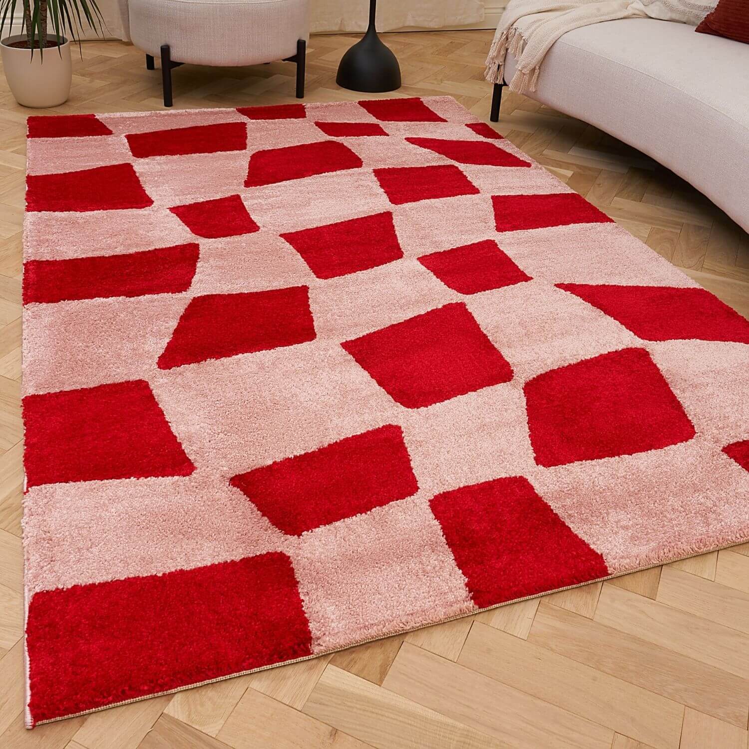 Joli Checkered Red & Pink Rug - PN Home