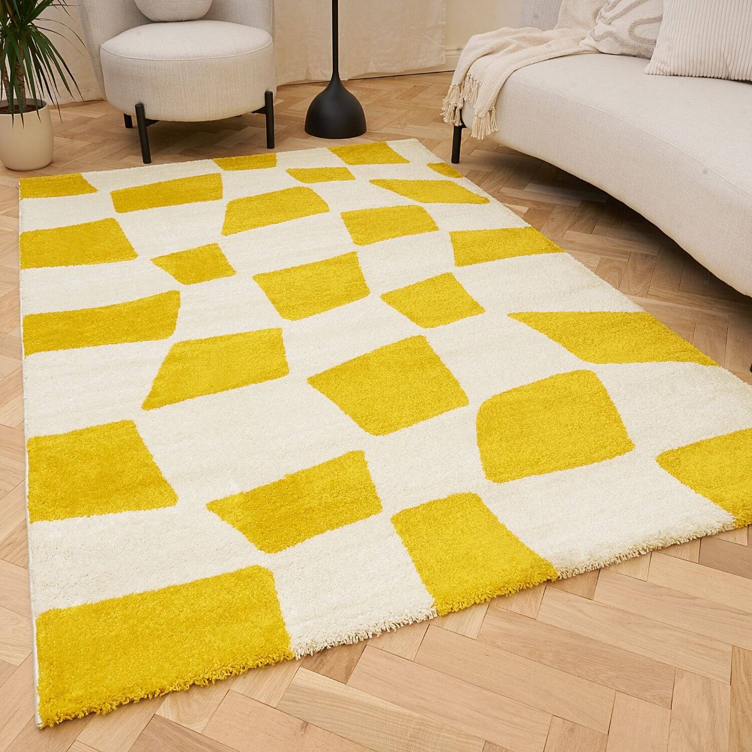 Joli Checkered Yellow & White Rug - PN Home