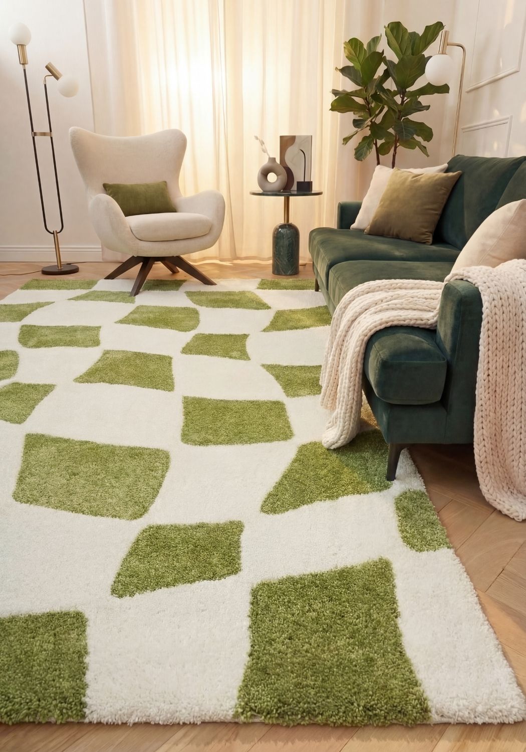 Joli Checkered Green & White Rug - PN Home