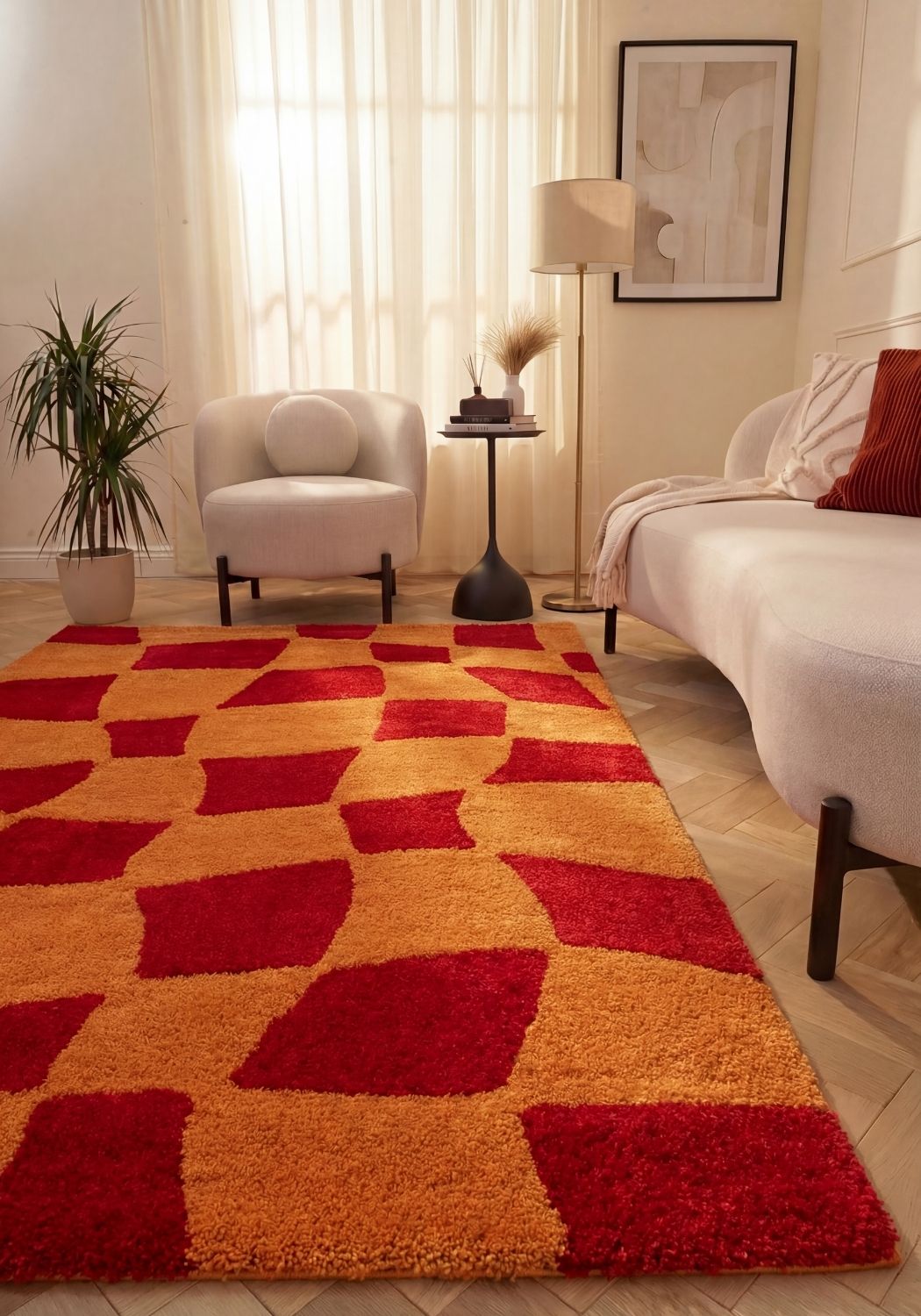 Joli Checkered Red & Orange Rug - PN Home