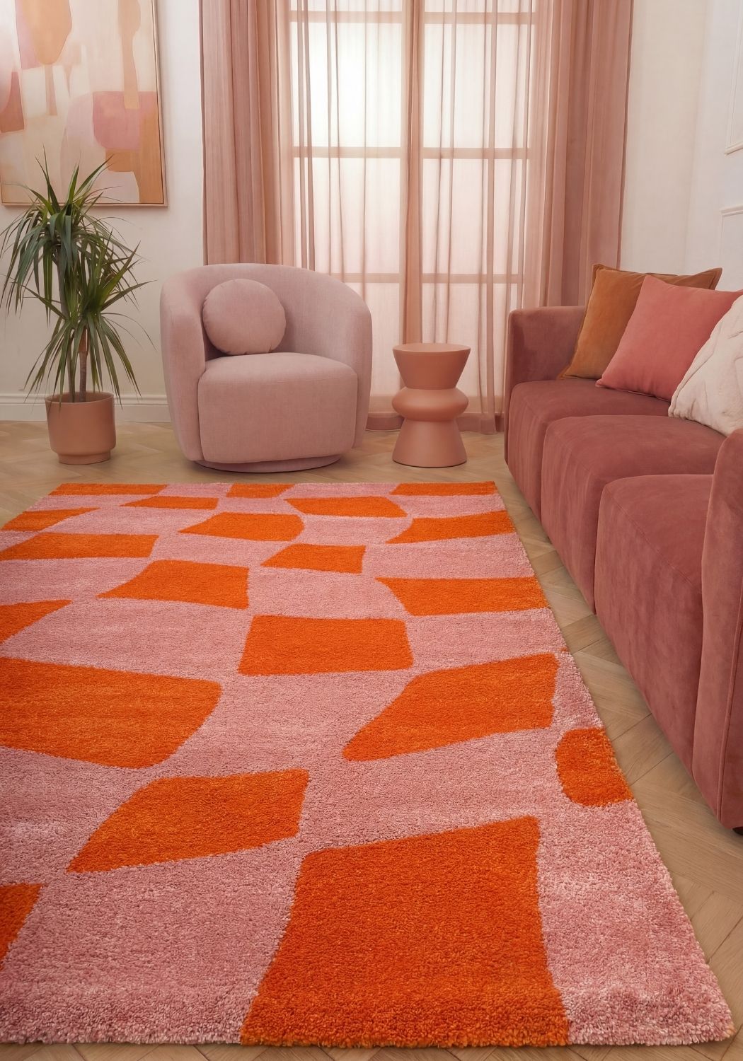 Joli Checkered Orange & Pink Rug - PN Home