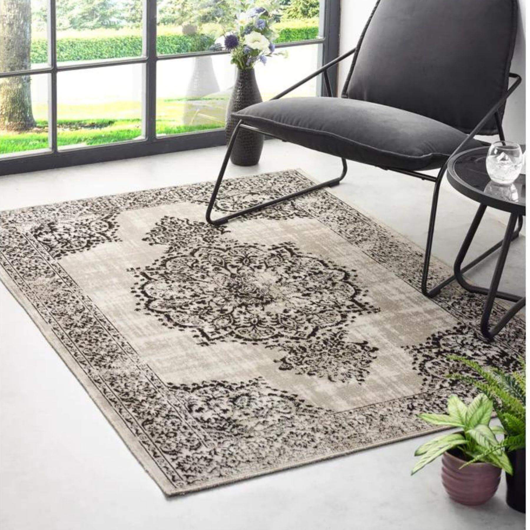Saville Grey/Black Vintage Rug - PN Home