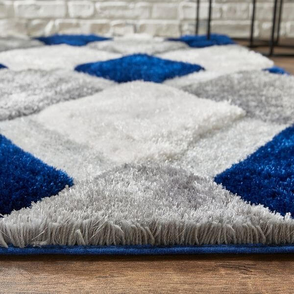 3D Navy Geometric Shaggy Rug - PN Home