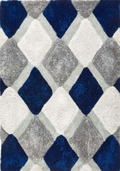 3D Navy Geometric Shaggy Rug - PN Home