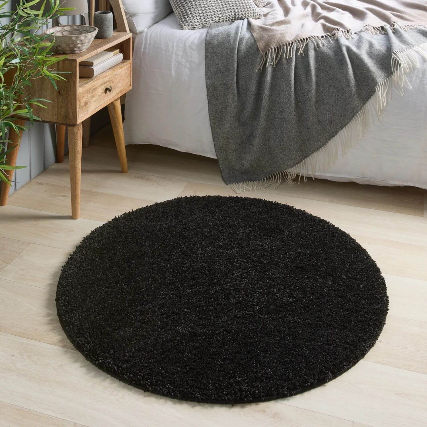 Washable Black Shaggy Rug - PN Home