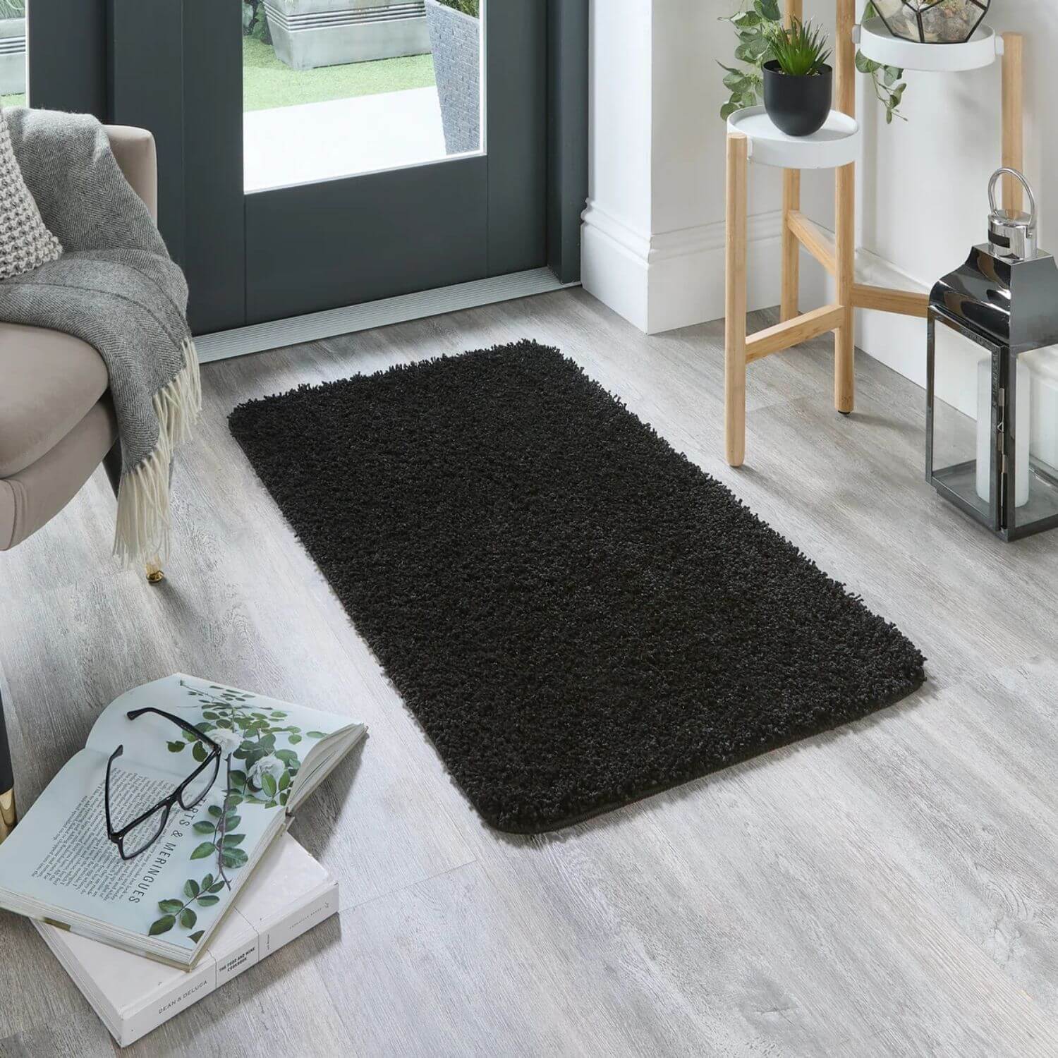 Washable Black Shaggy Rug - PN Home