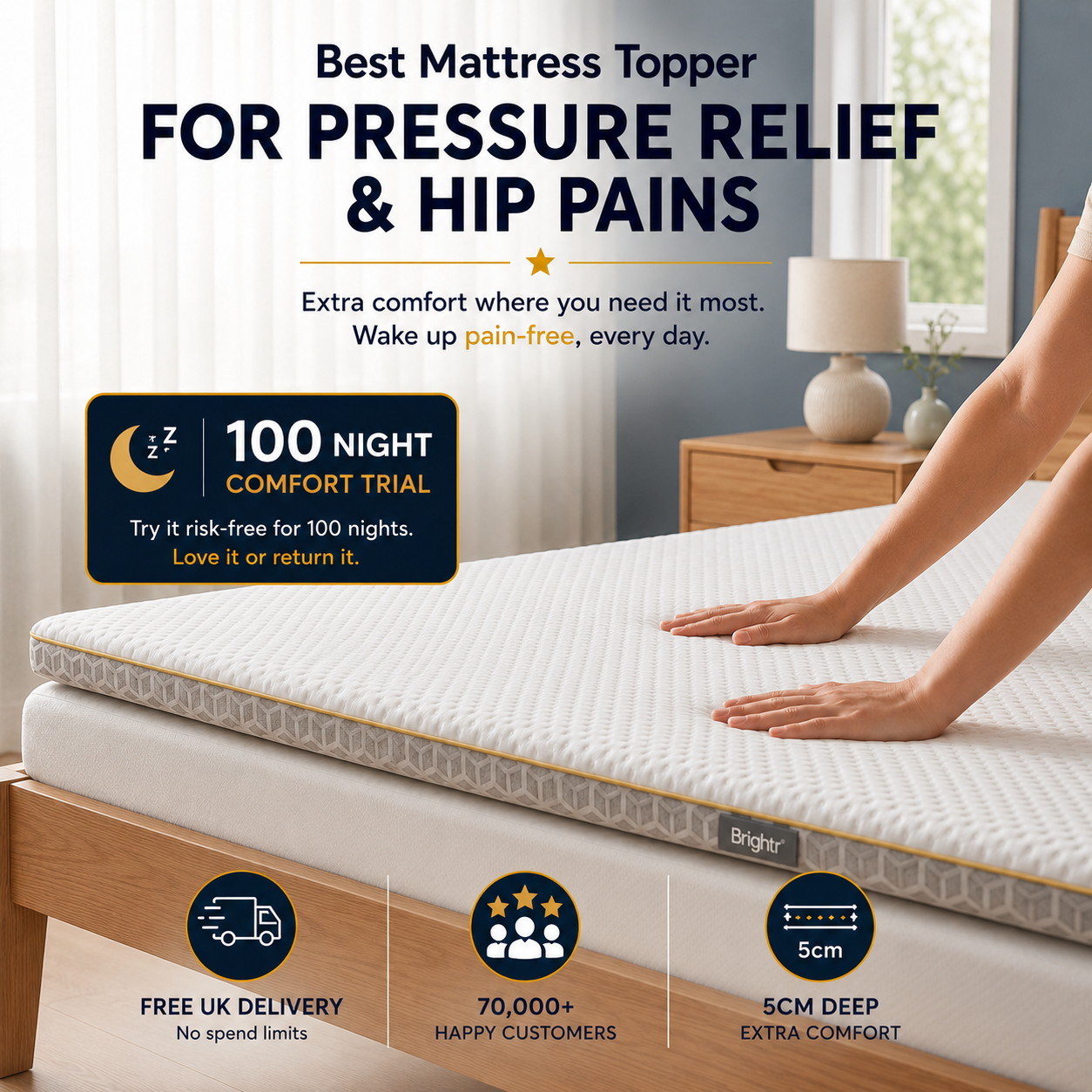 Brightr® Aurora 2 in 1 Best Memory Foam Mattress Topper Soft/Medium Firm