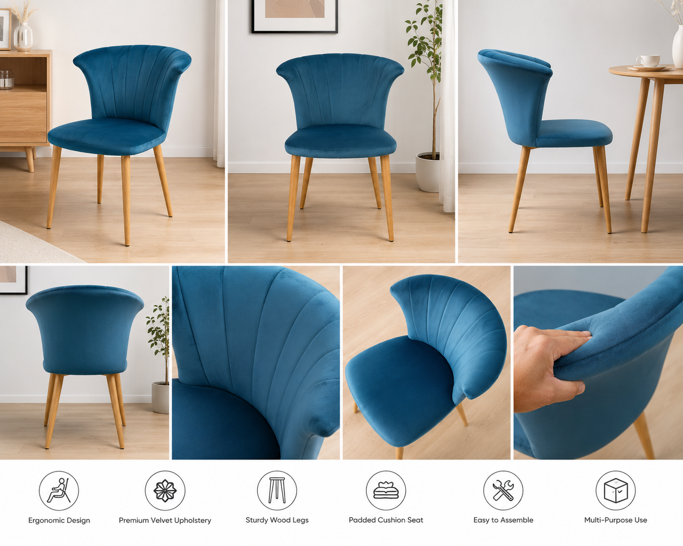 Elsa Dining Set with Round Table and Set of 4 Elsa Velvet Dining Chairs - PN Home