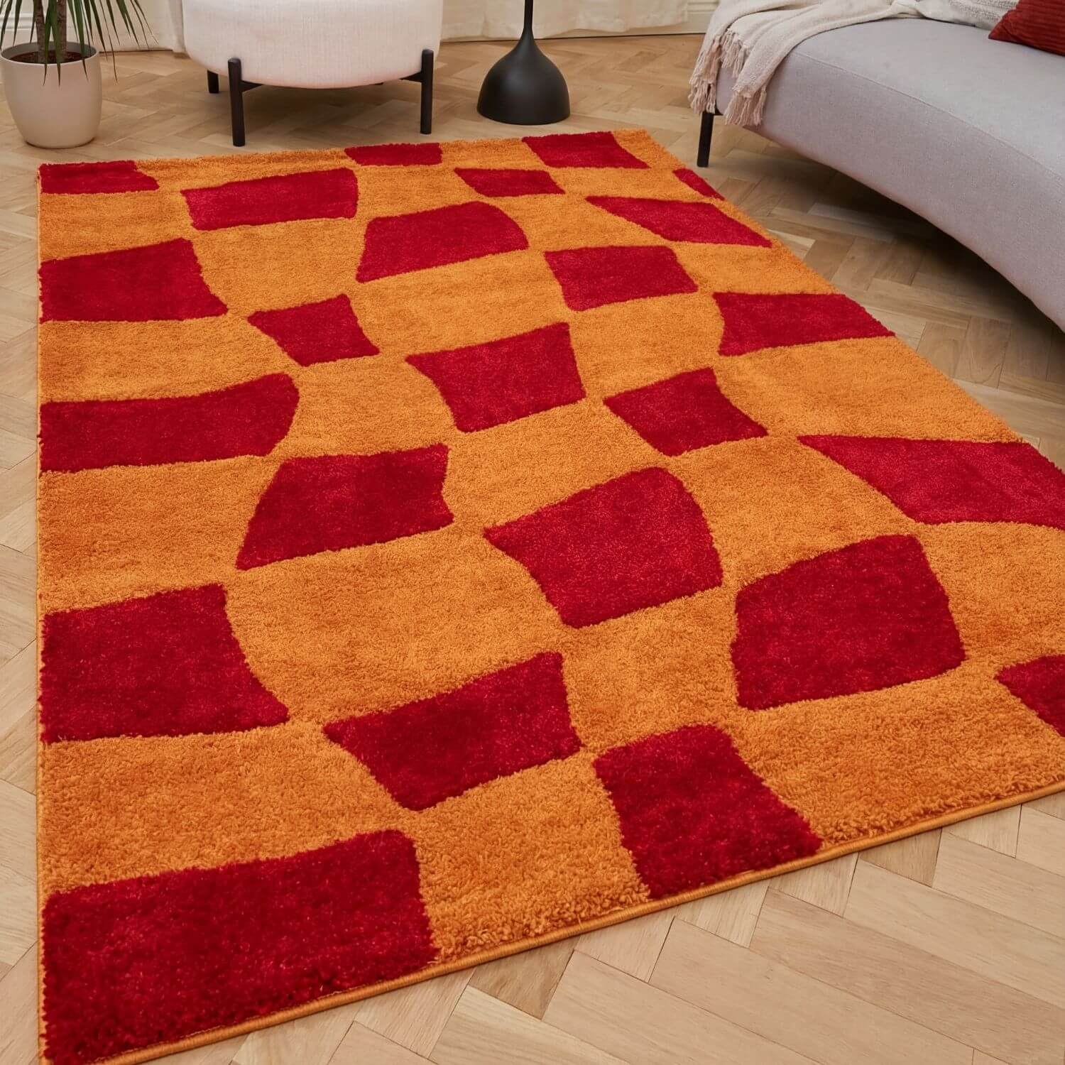 Joli Checkered Red & Orange Rug - PN Home