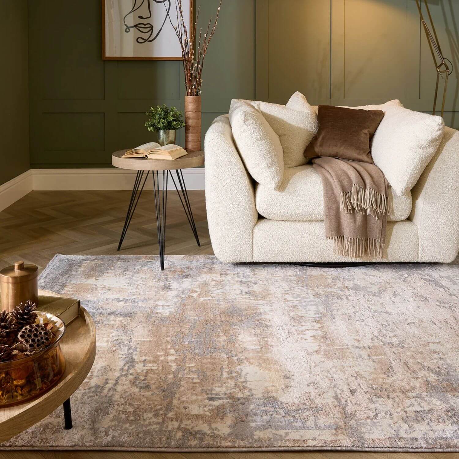 Cosimo Beige/Grey Distressed Modern Rug - PN Home