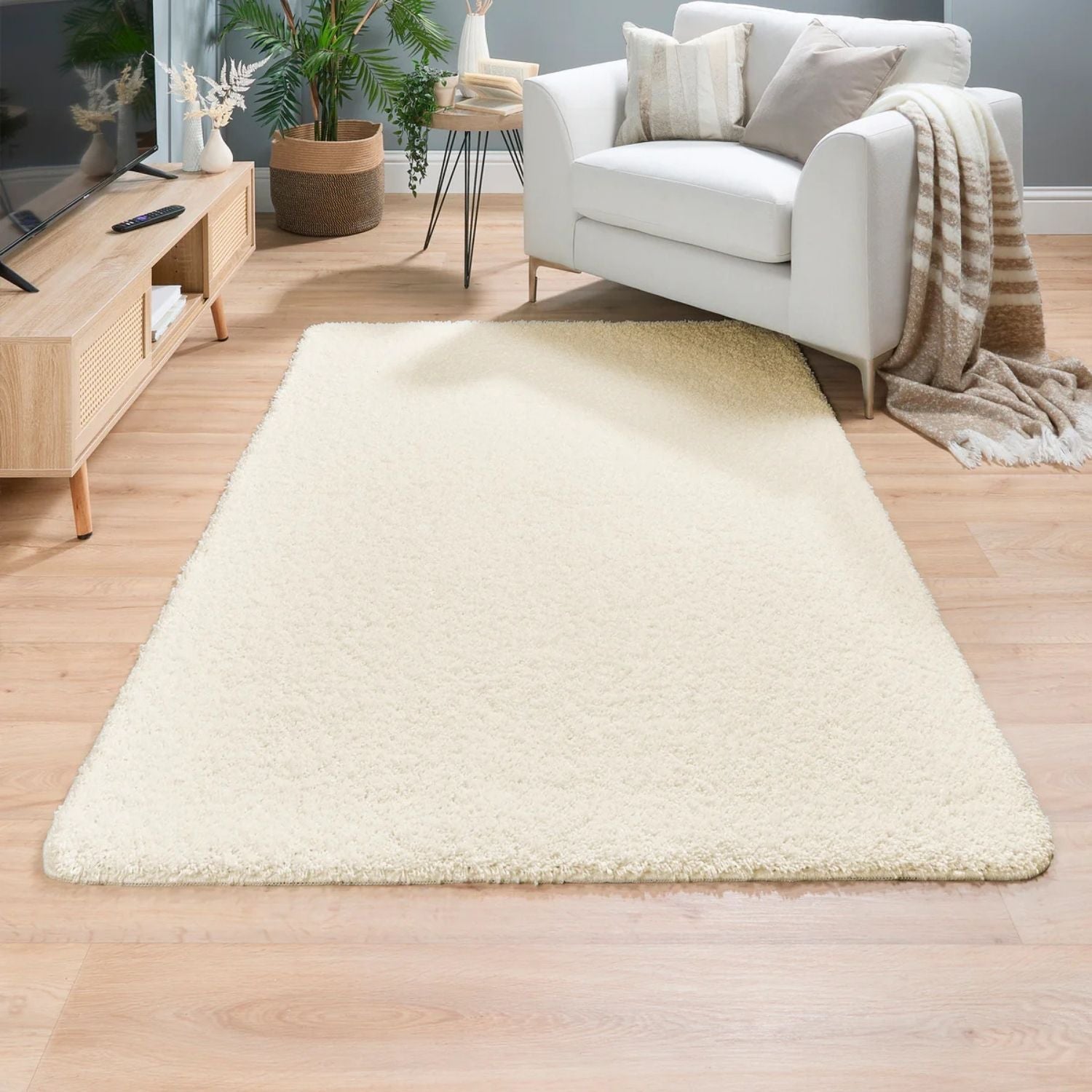 Washable Ghost Ivory Shaggy Rug - PN Home