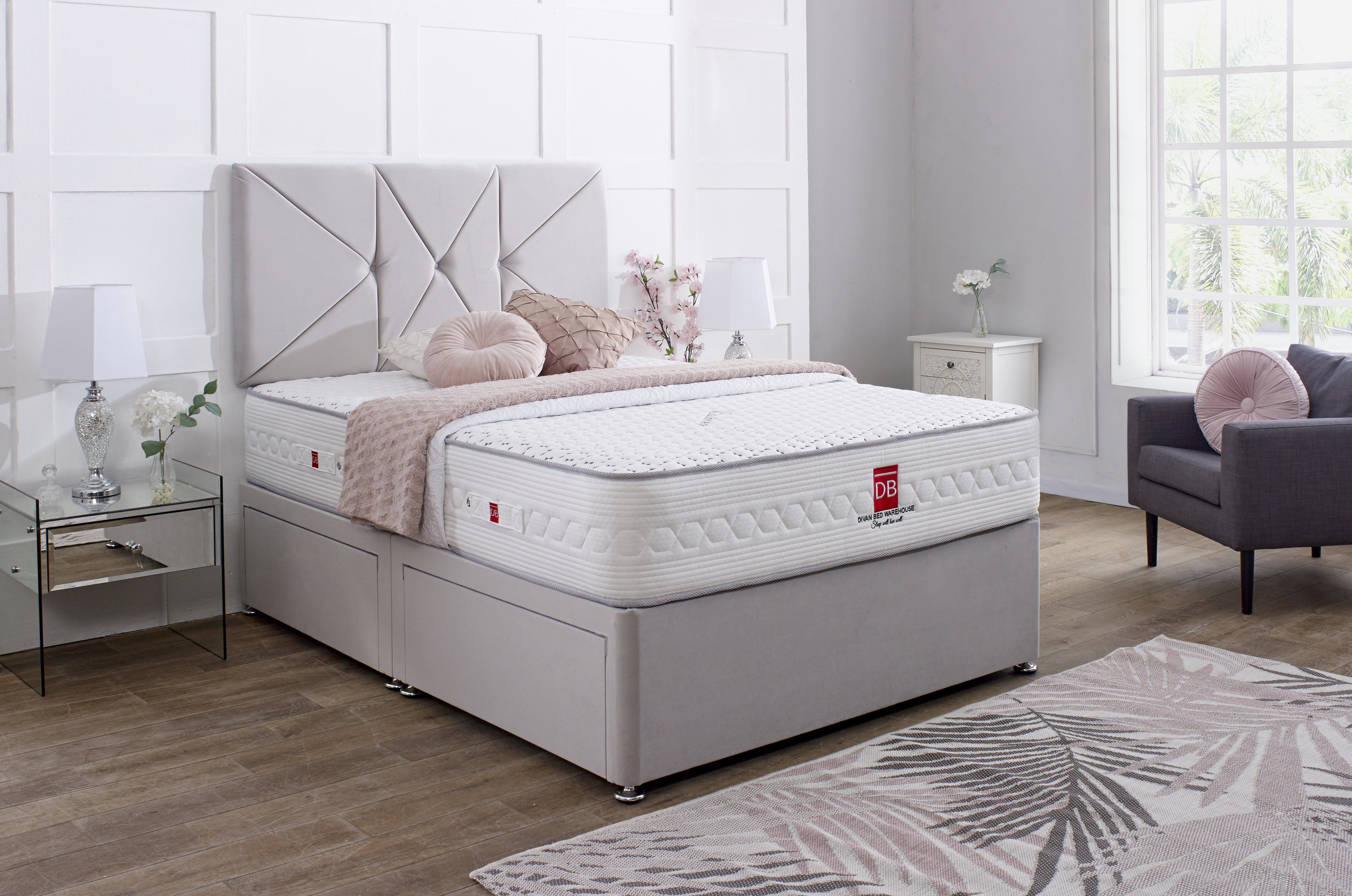 Prague Divan Bed Set with Button Headboard