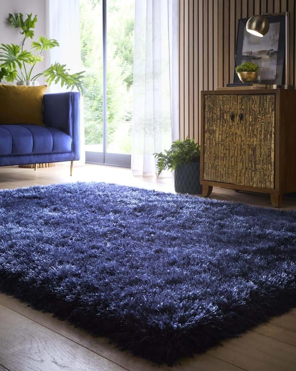 Extravagance Navy Shaggy Rug - PN Home
