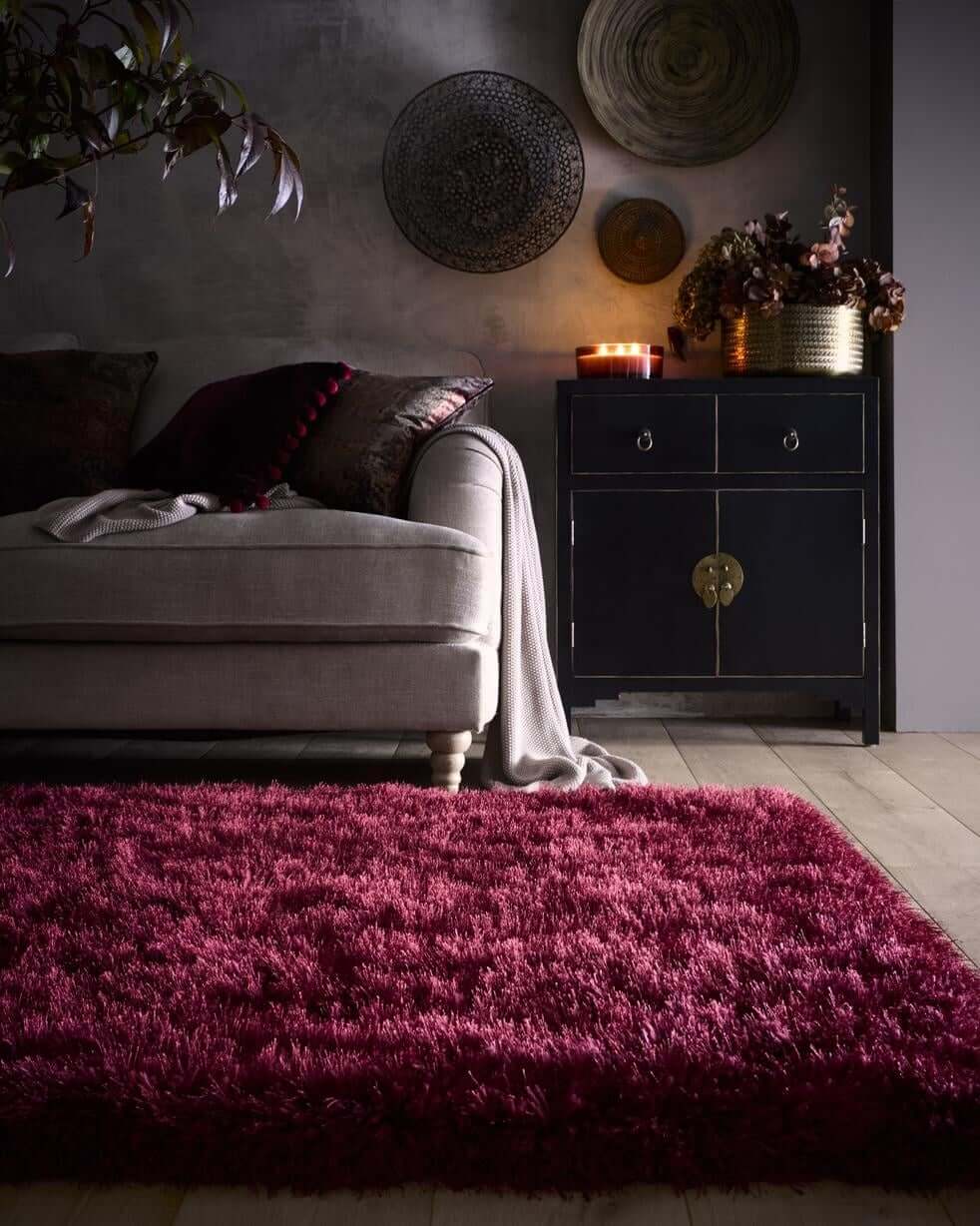 Extravagance Wine Red Shaggy Rug - PN Home