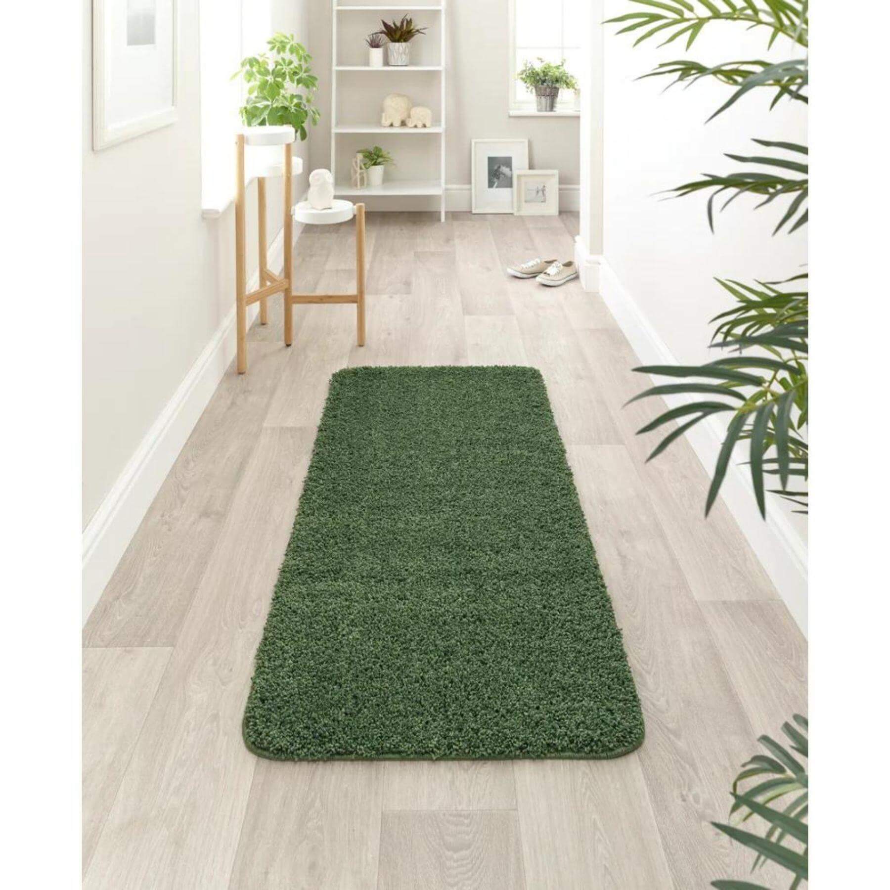 Washable Forest Green Shaggy Rug - PN Home