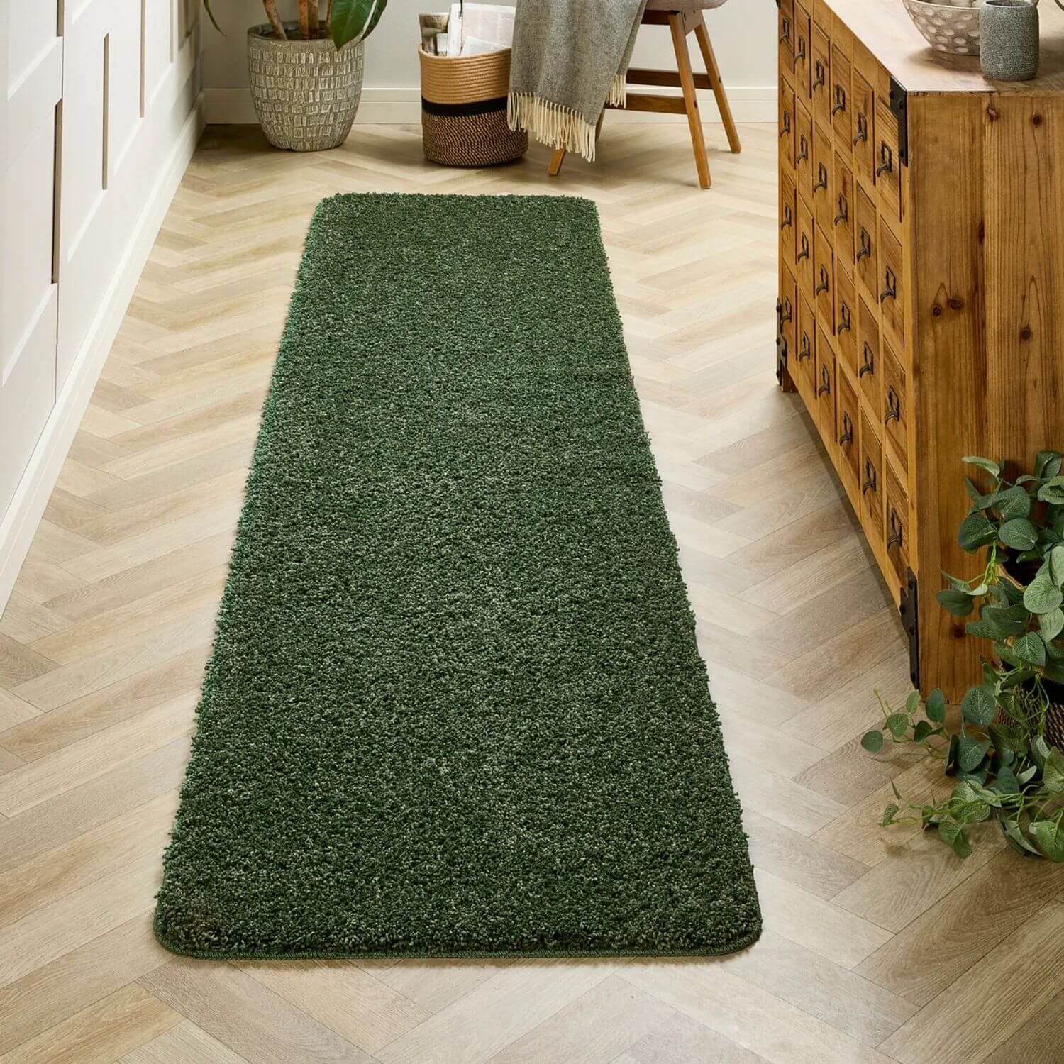 Washable Forest Green Shaggy Rug - PN Home