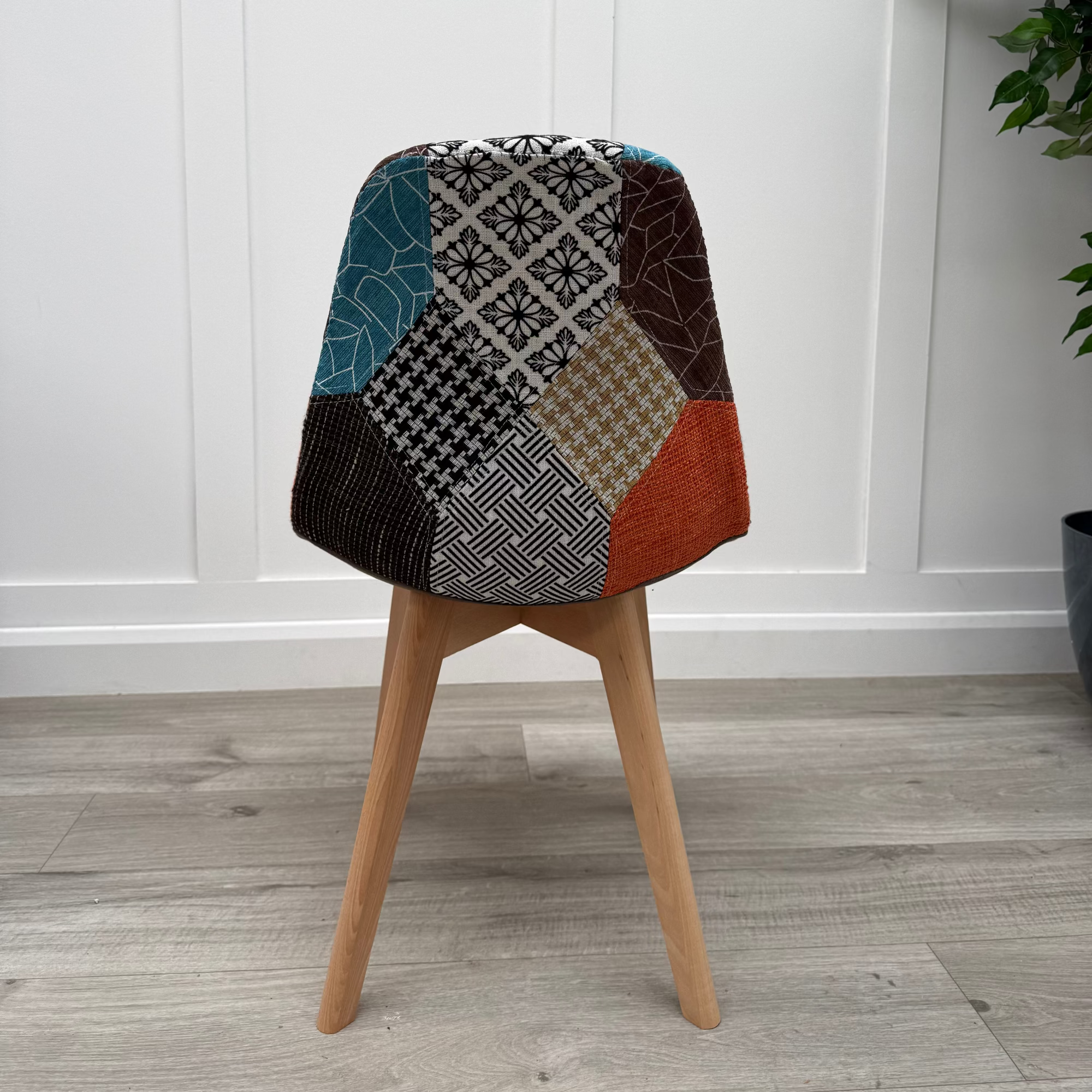 Patchwork Fabric Chair with Wooden Legs - Multicoloured - PN Home