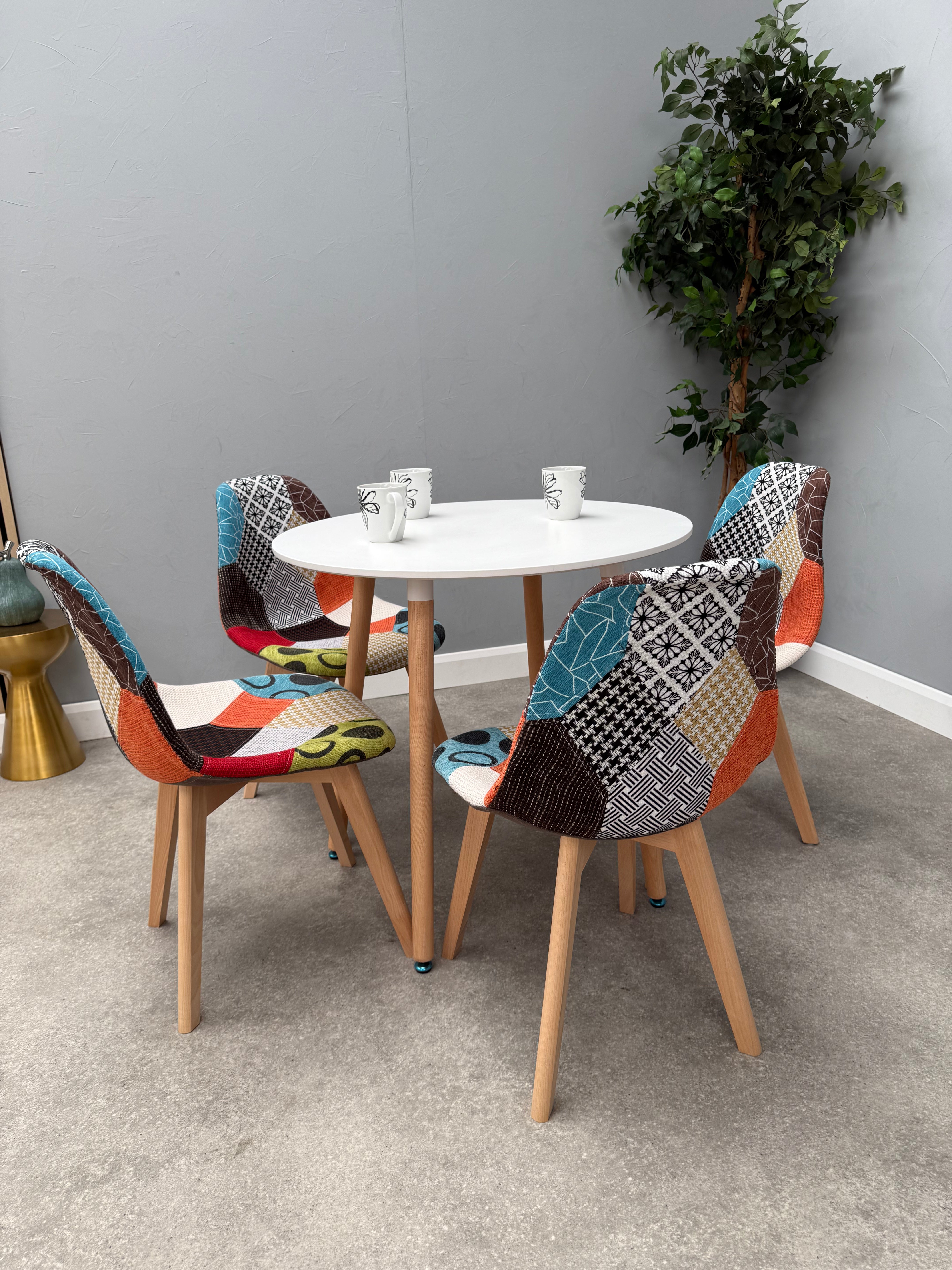 Patchwork Halo Dining Table Set - Set of 4 Patchwork Retro Chairs & a Halo Dining Table - PN Home