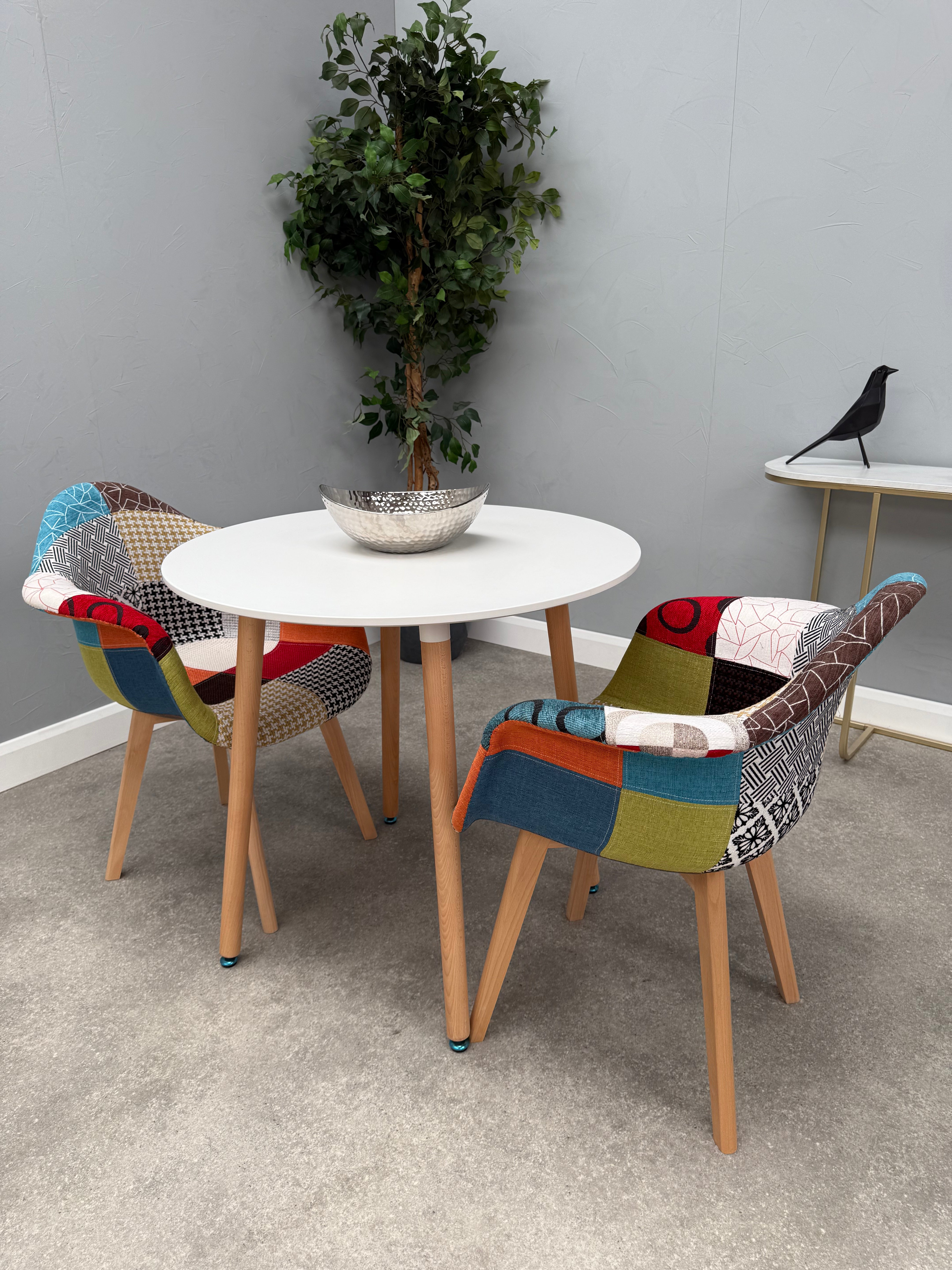 Patchwork Halo Dining Table Set - Set of 2 Patchwork Retro Armchairs & a Halo Dining Table - PN Home