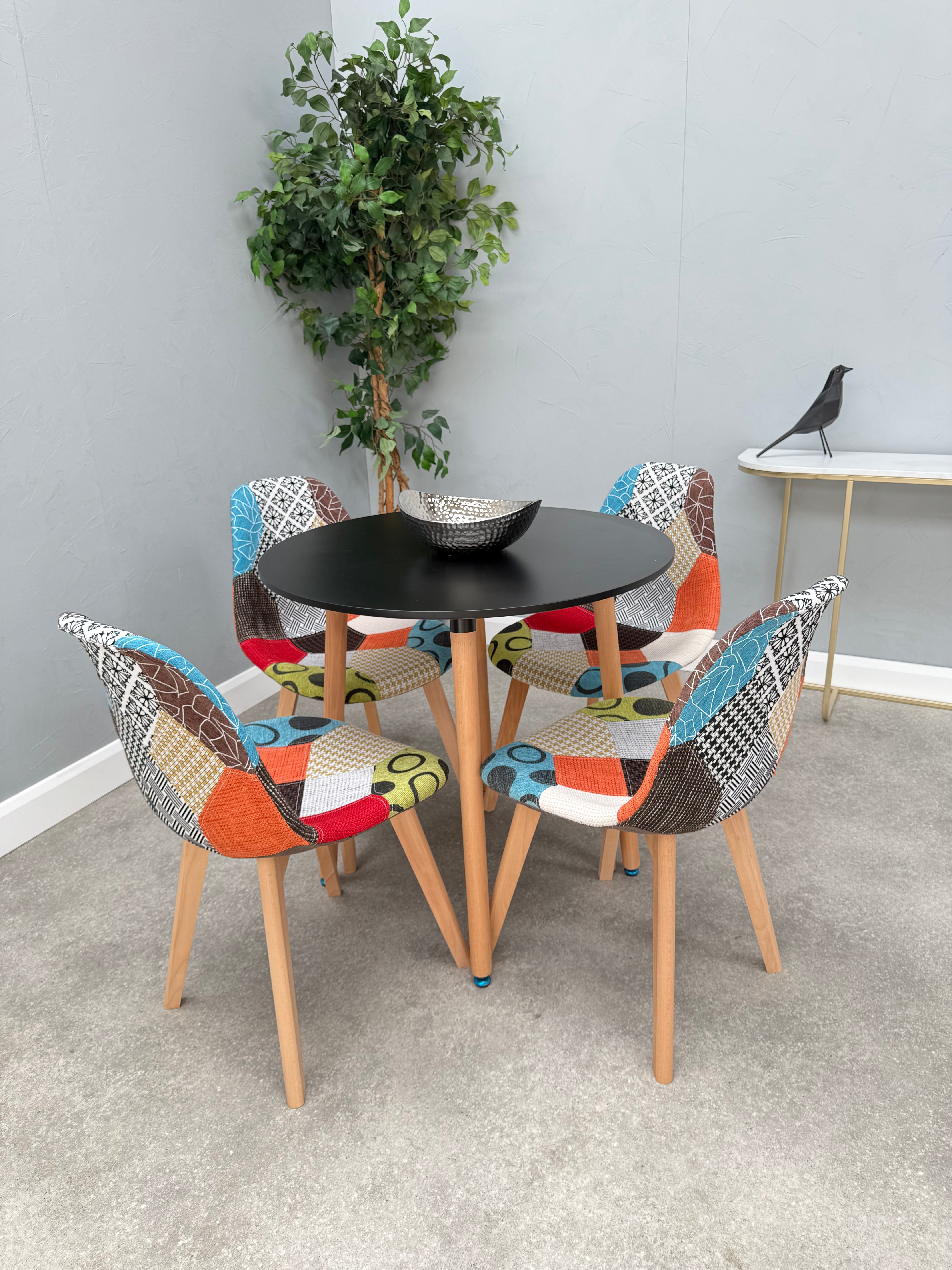 Patchwork Halo Dining Table Set - Set of 4 Patchwork Retro Chairs & a Halo Dining Table - PN Home