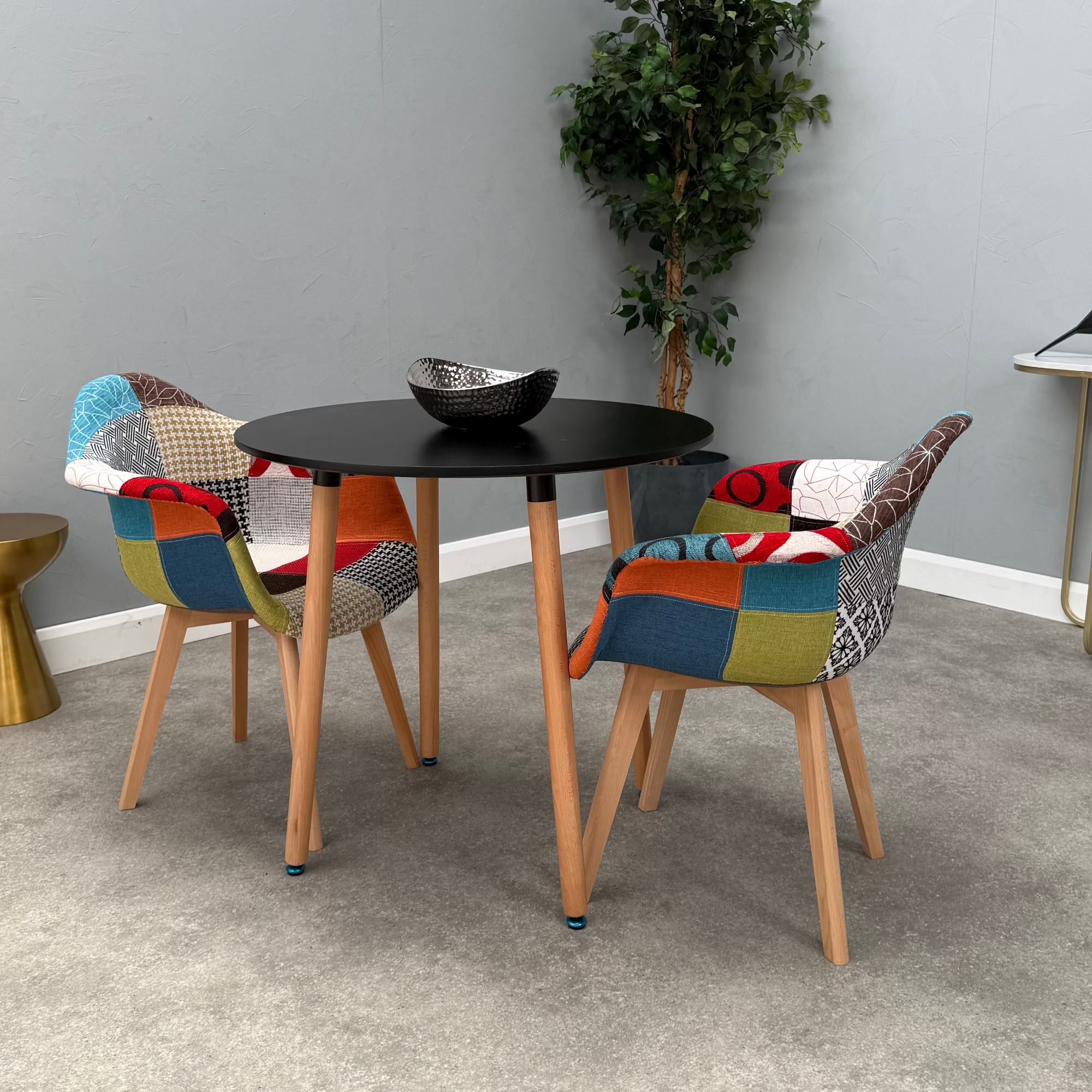 Patchwork Halo Dining Table Set - Set of 2 Patchwork Retro Armchairs & a Halo Dining Table - PN Home