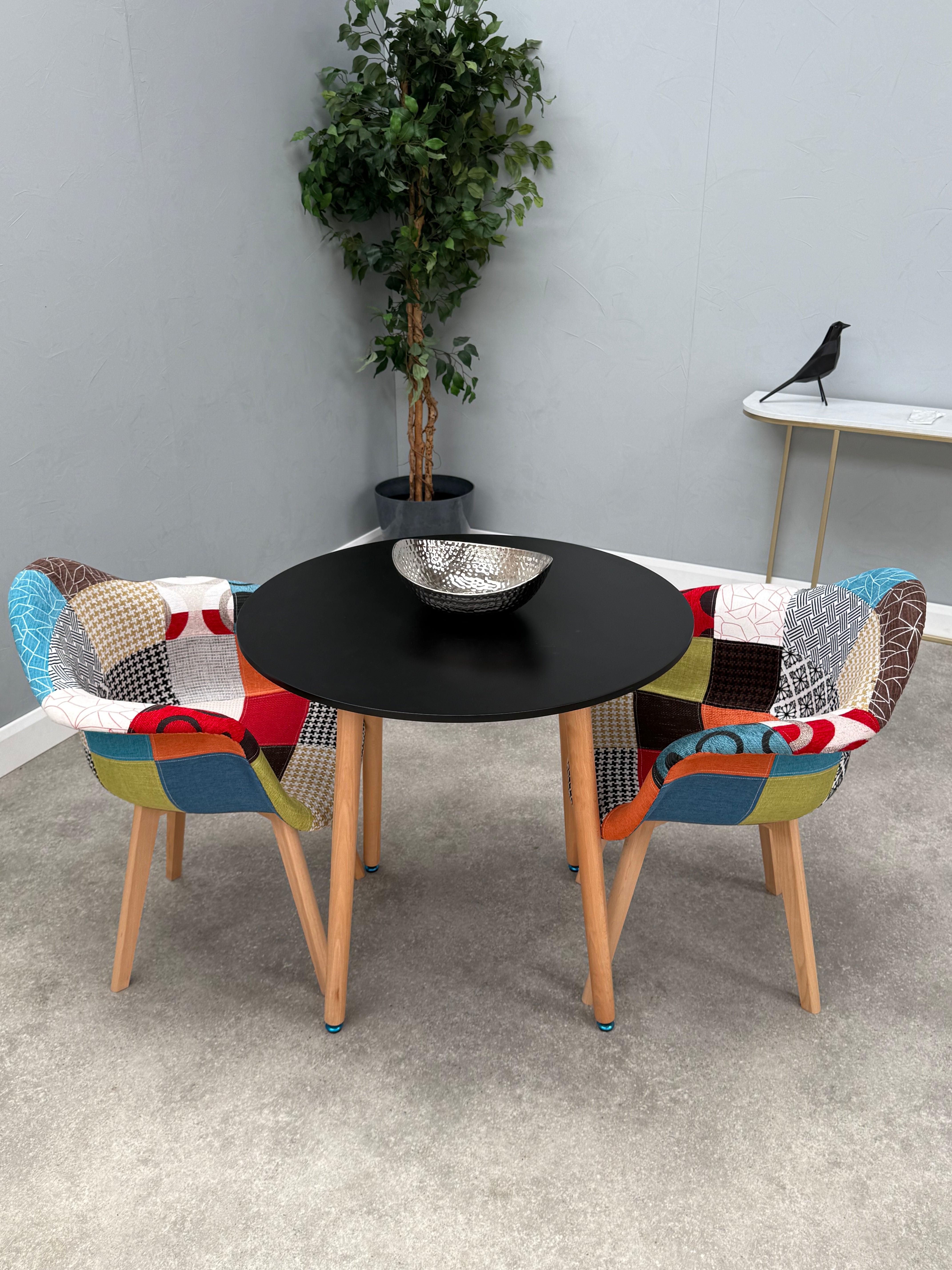 Patchwork Halo Dining Table Set - Set of 2 Patchwork Retro Armchairs & a Halo Dining Table - PN Home