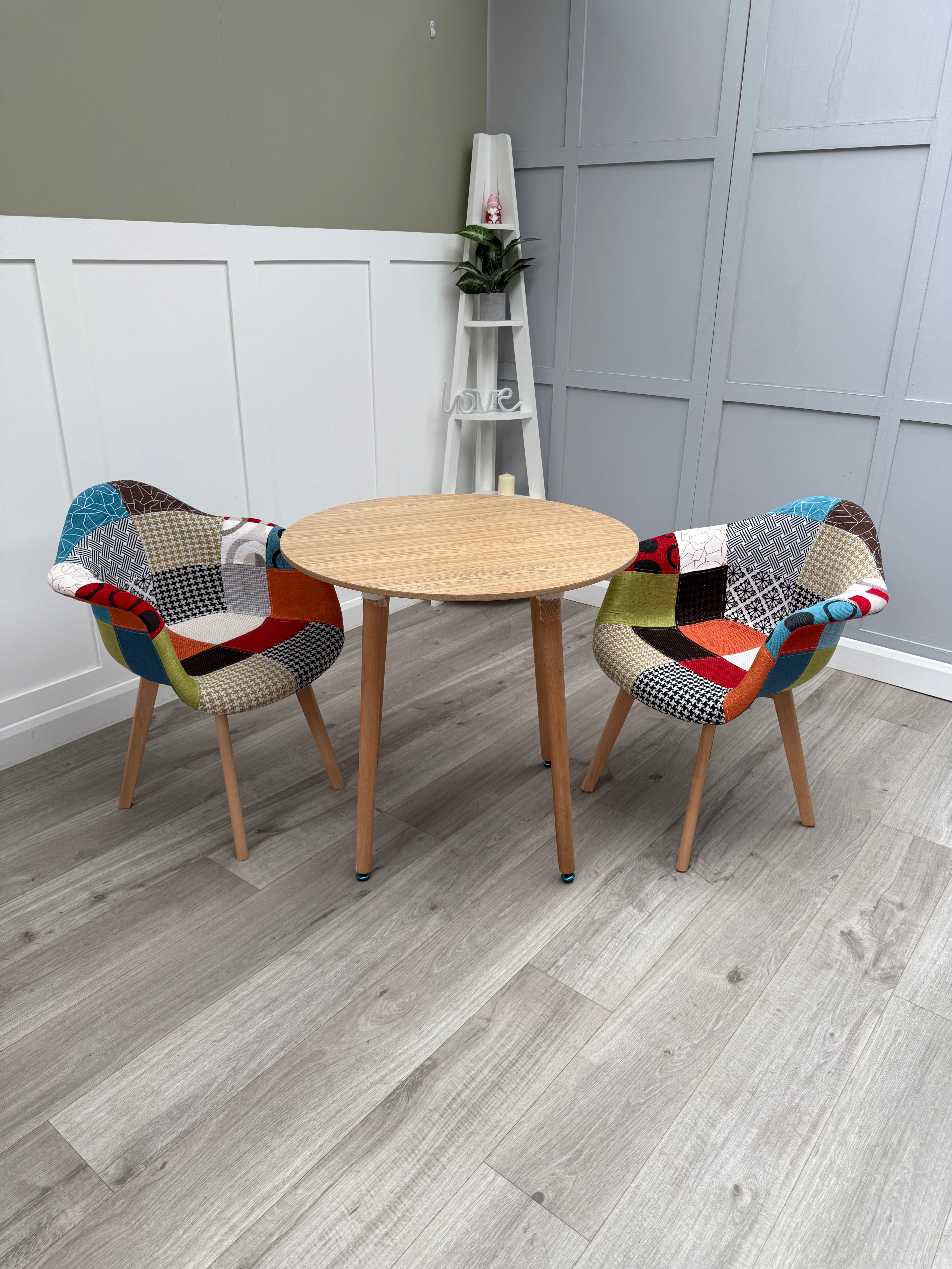 Patchwork Halo Dining Table Set - Set of 2 Patchwork Retro Armchairs & a Halo Dining Table - PN Home