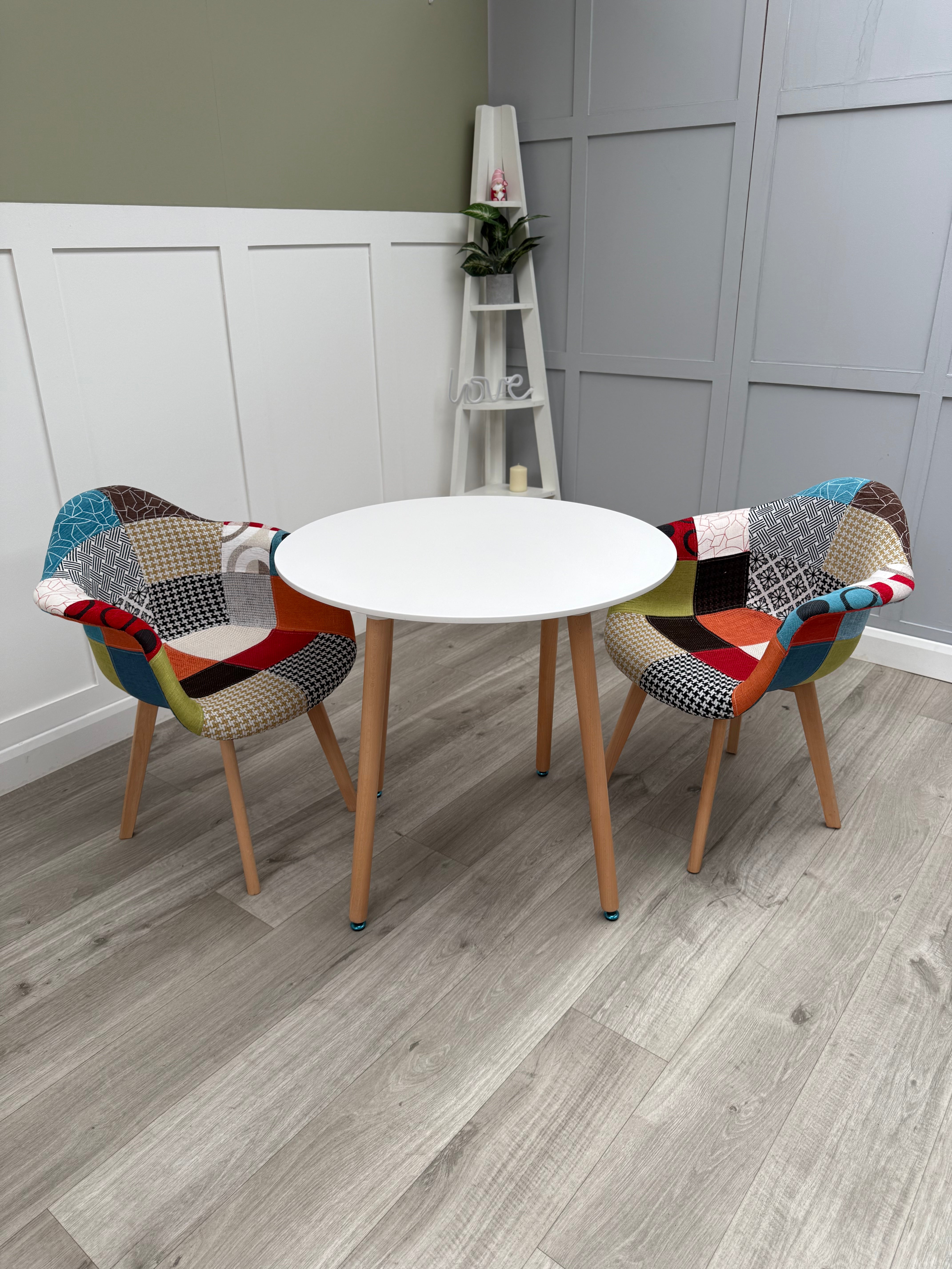 Patchwork Halo Dining Table Set - Set of 2 Patchwork Retro Armchairs & a Halo Dining Table - PN Home