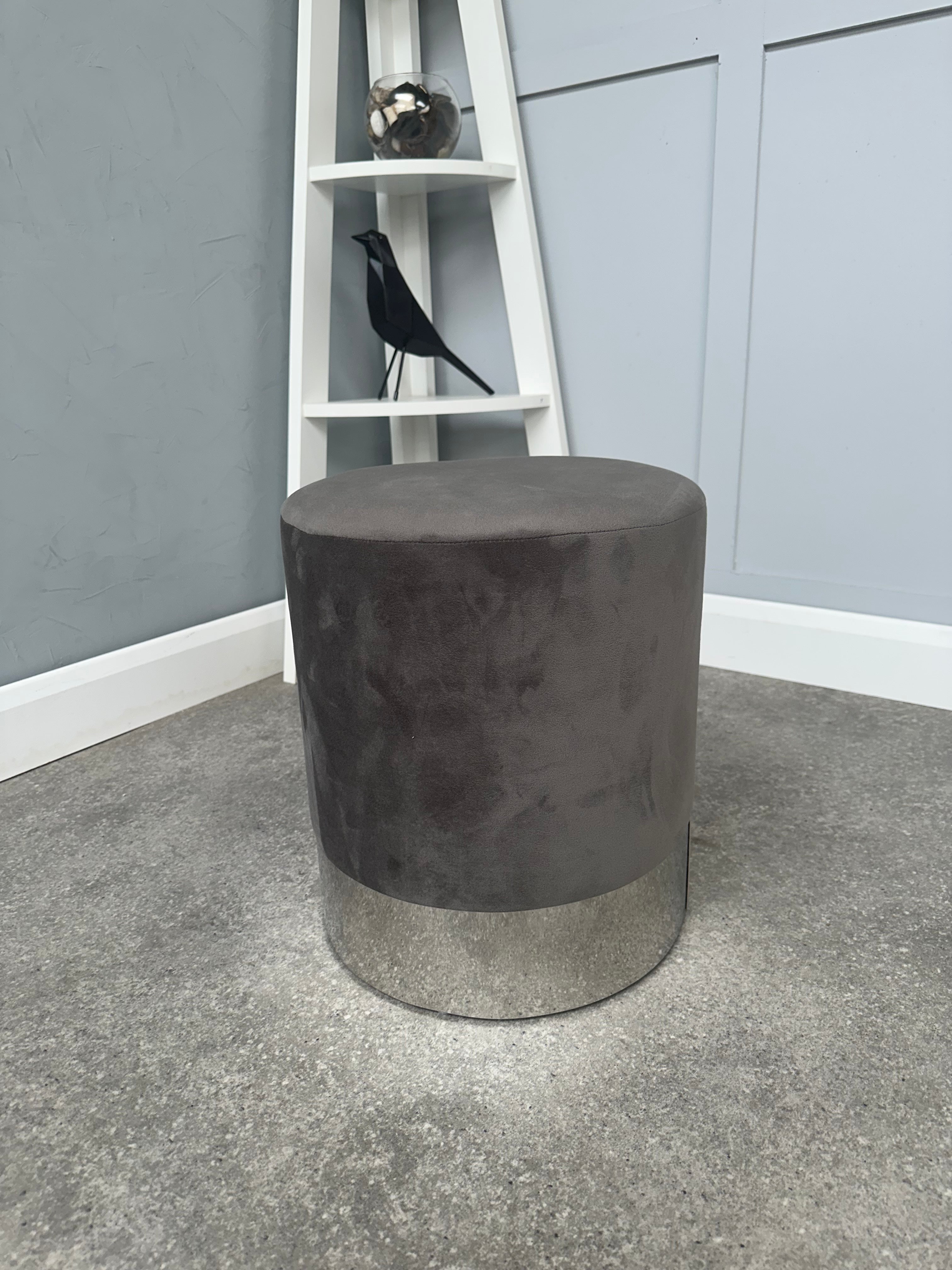 Darlington Velvet Ottoman Dressing Table Seat - Grey