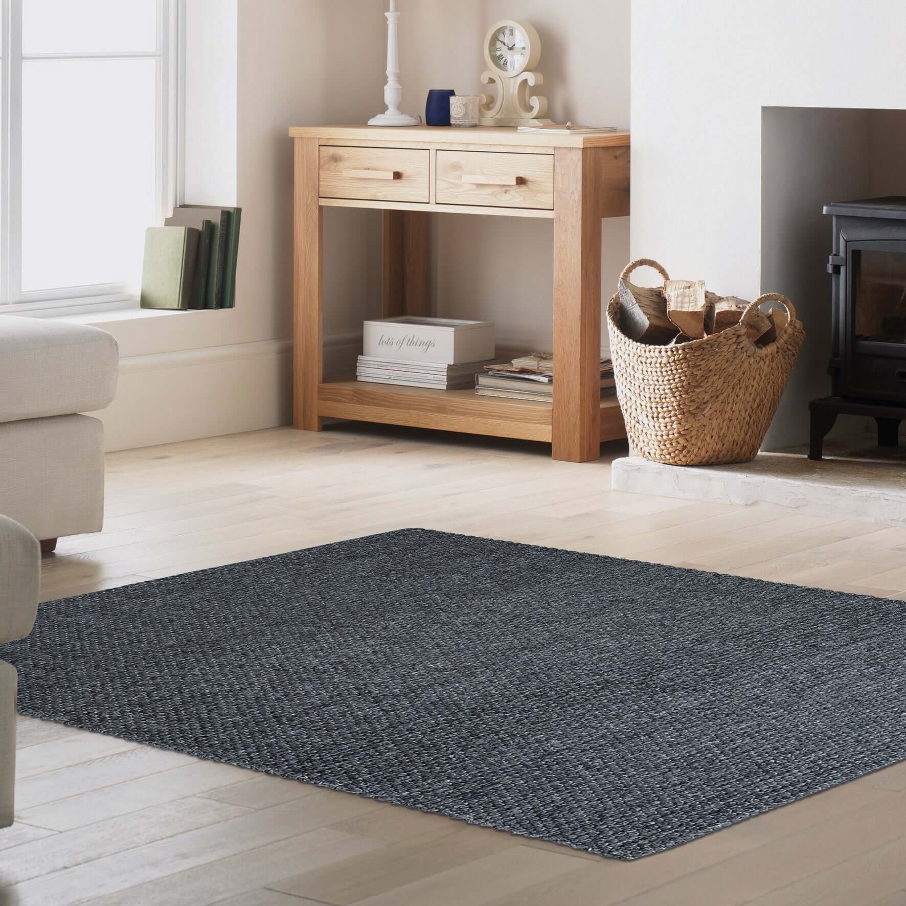 Solid Design Low Pile Eco Charcoal Rug - PN Home