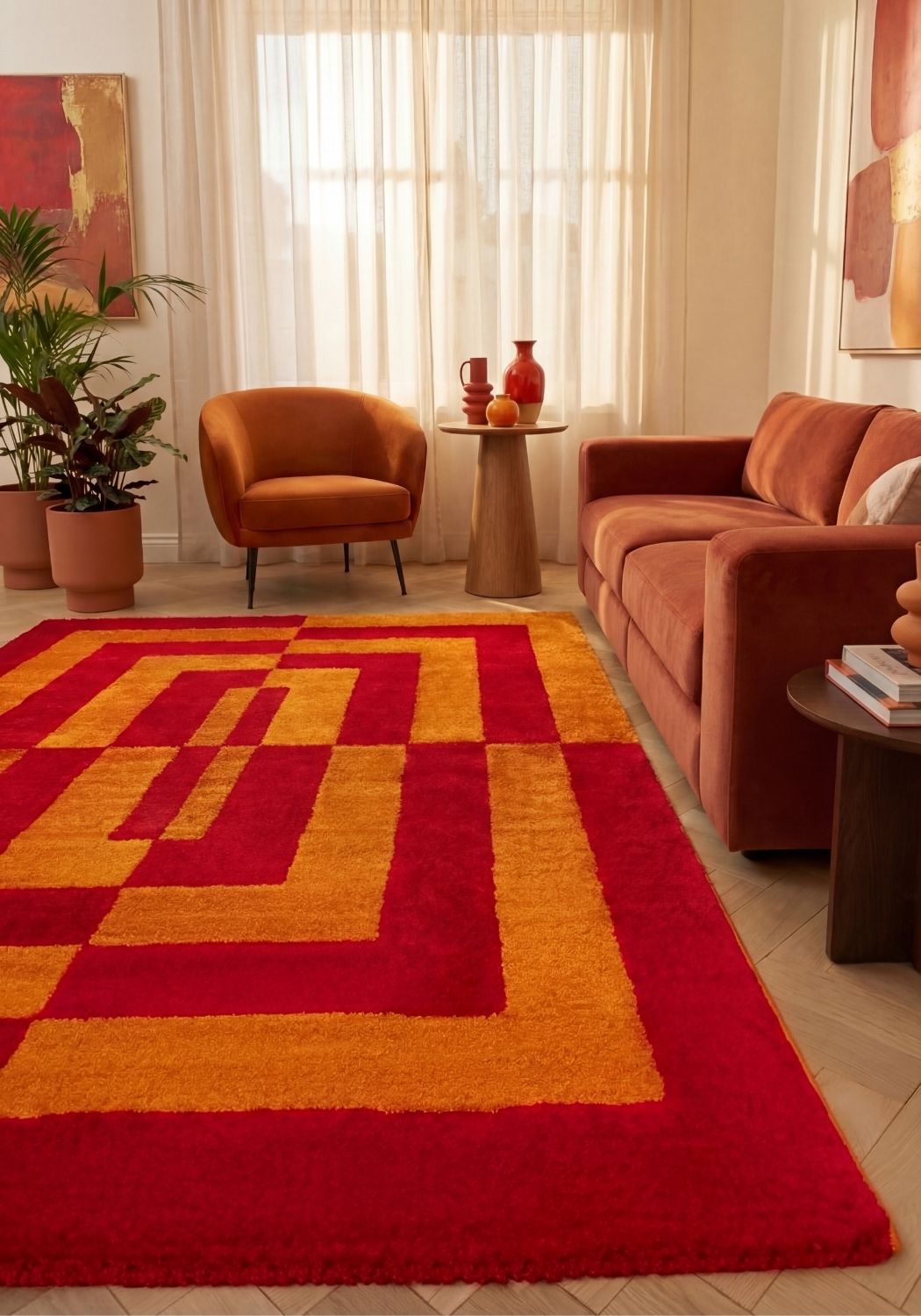 Joli Geometric Red & Orange Rug - PN Home