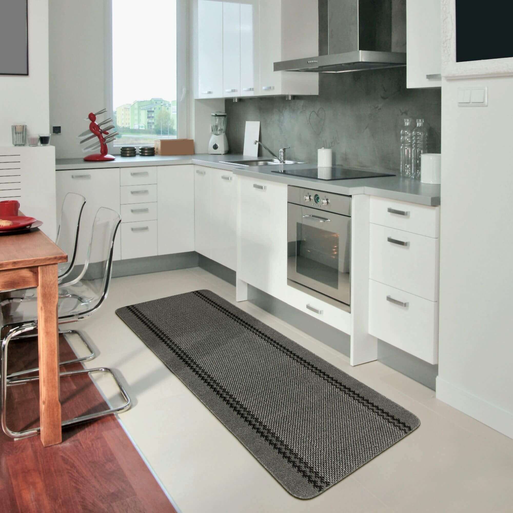 Washable Bordered Dark Grey Rug | 116D - PN Home