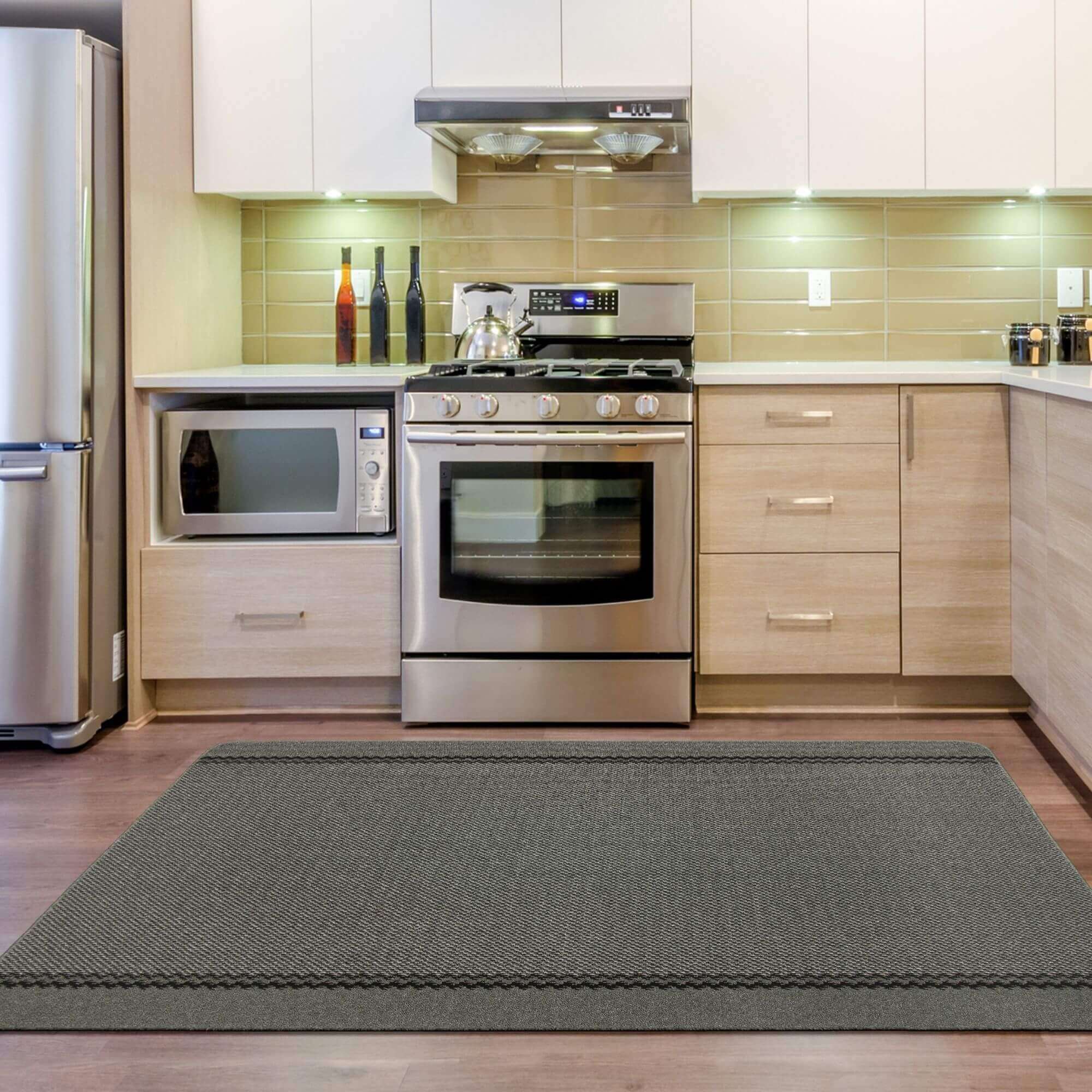 Washable Bordered Dark Grey Rug | 116D - PN Home