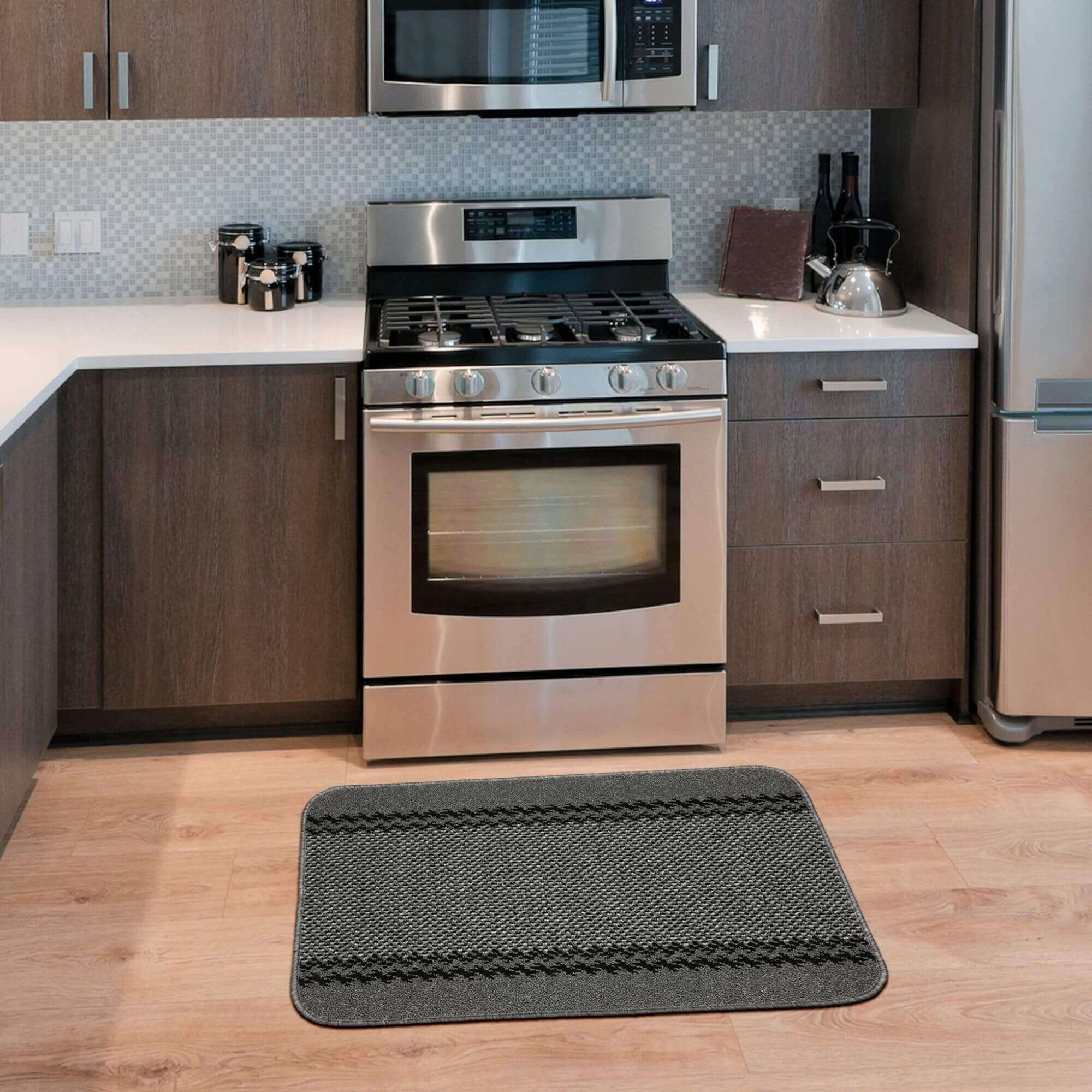 Washable Bordered Dark Grey Rug | 116D - PN Home