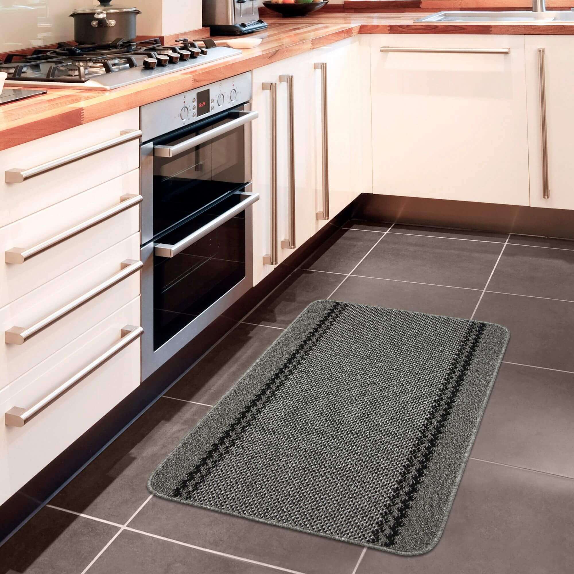 Washable Bordered Dark Grey Rug | 116D - PN Home