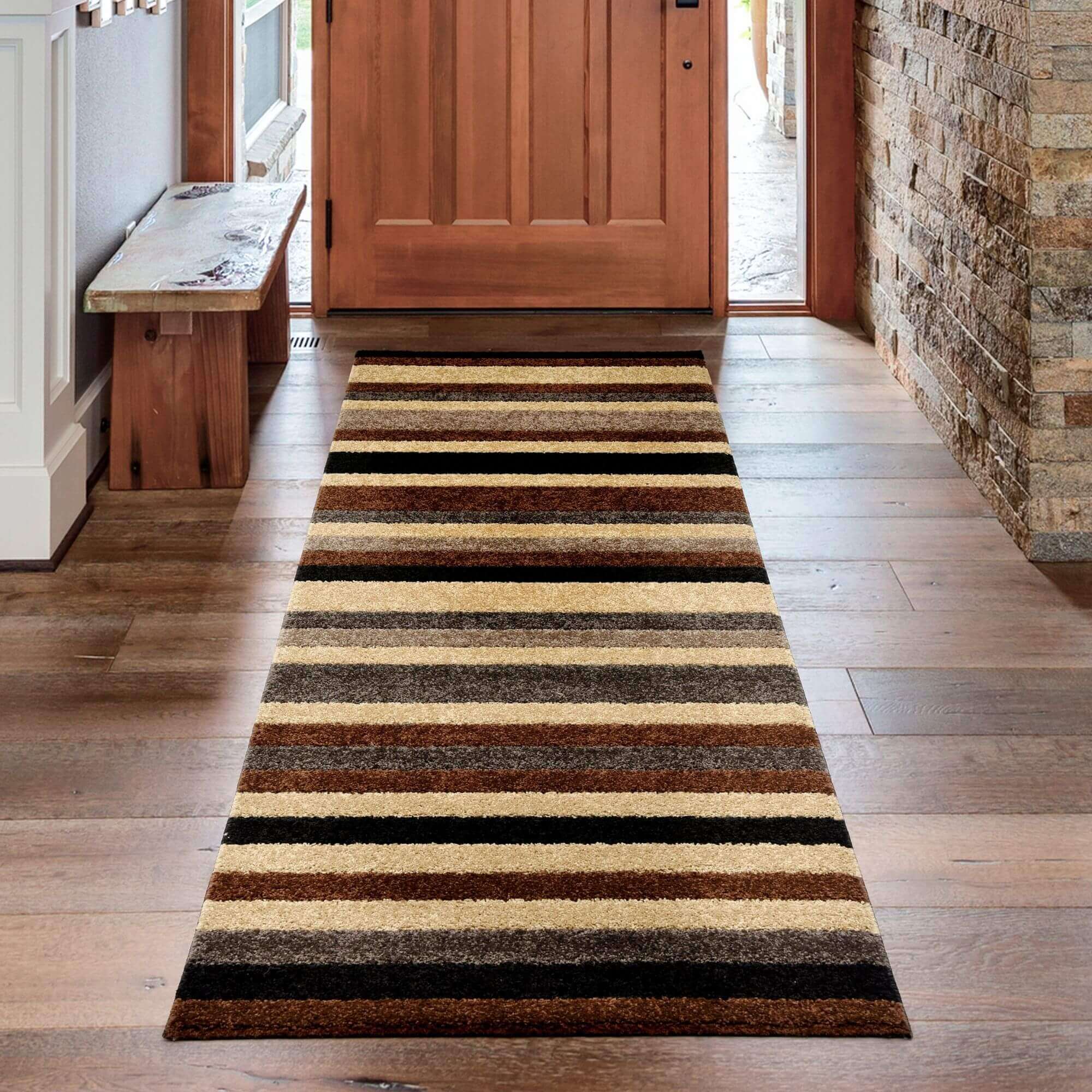 Linea Striped Caramel Washable Rug - PN Home